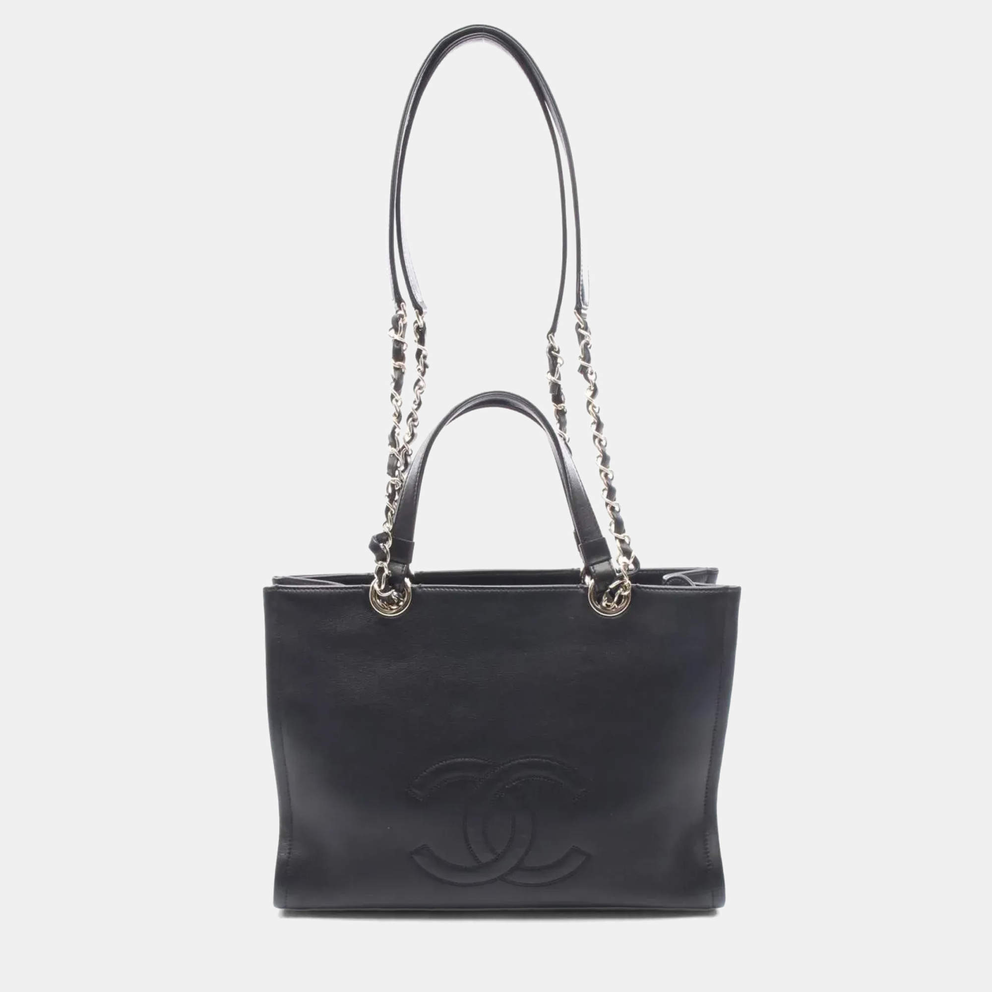 Pre Owned Chanel Coco Mark Shoulder Bag Leather Black