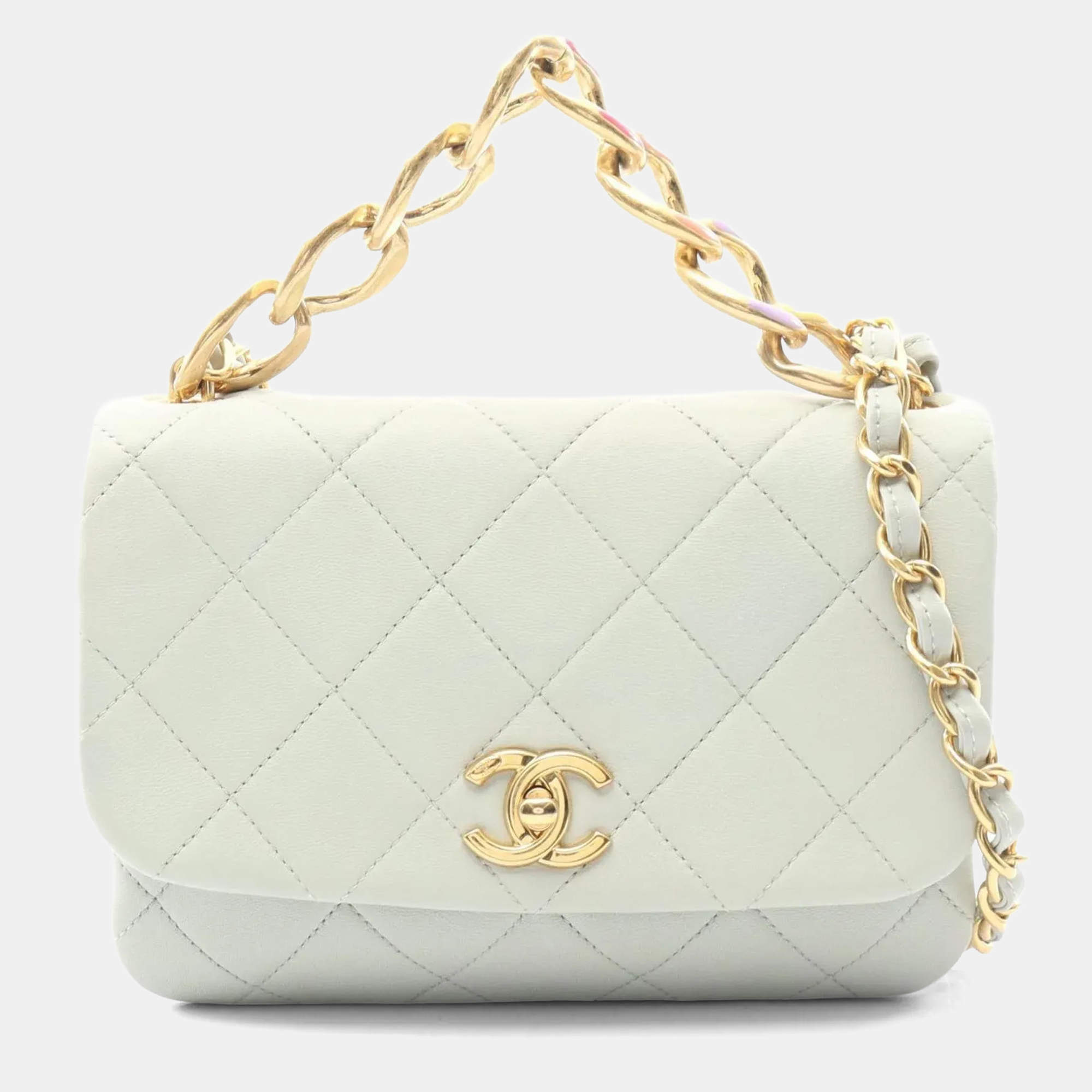 Pre Owned Chanel Matelasse Grey Lambskin Leather Shoulder Bag