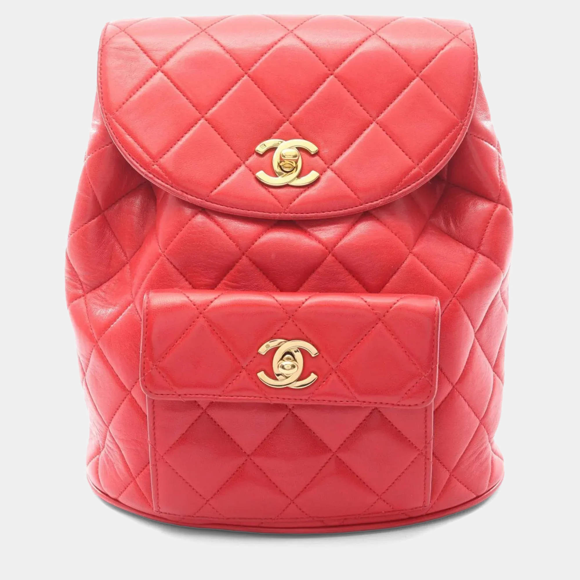 مملوكة مسبقًا Chanel Matelasse Backpack Bag In Lambskin Leather Red