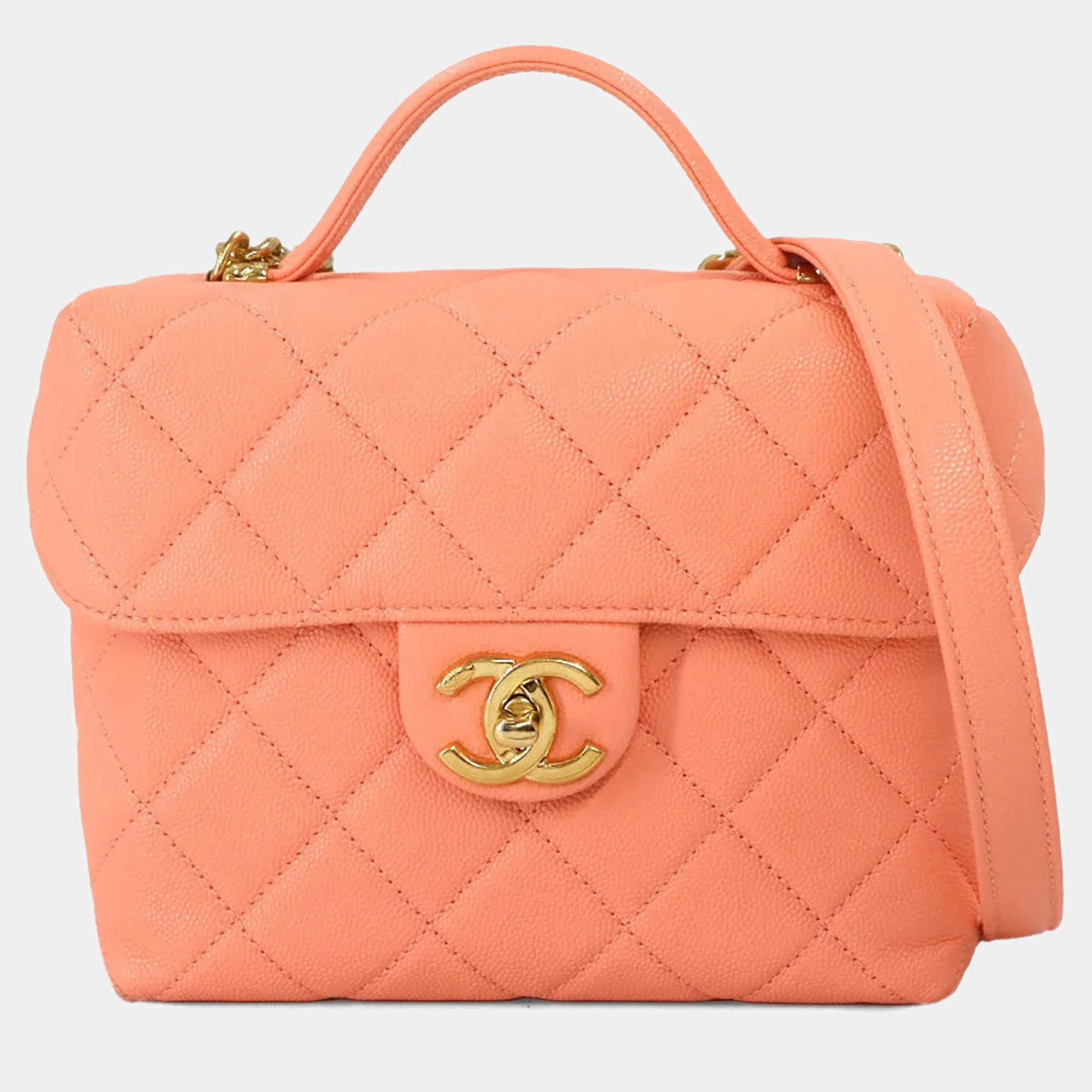 Pre Owned Chanel Matelasse 2-Way Hand Chain Shoulder Bag In Pink Caviar Skin