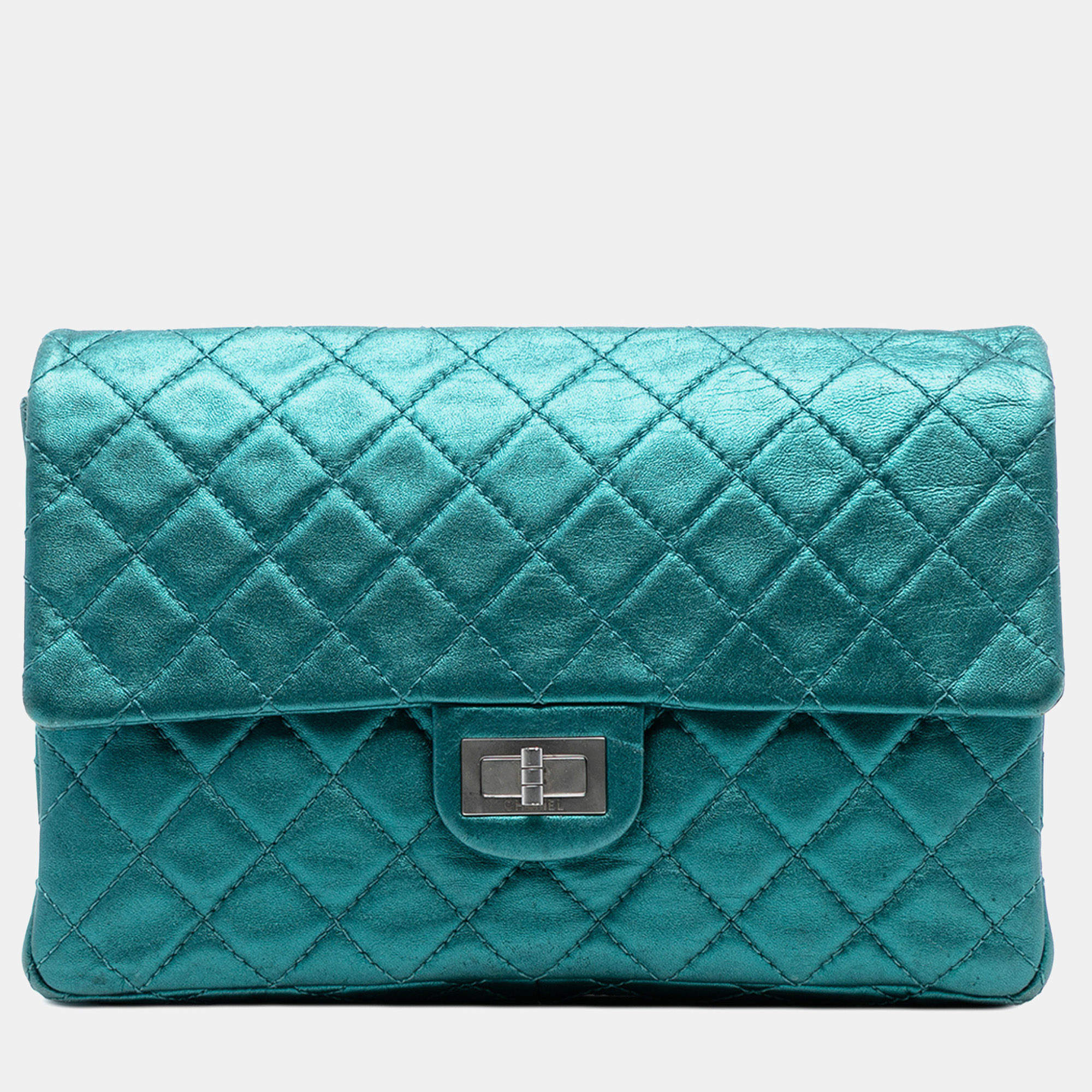 Pre Owned Chanel Blue Quilted Metallic Calfskin Reissue 2.55 Flap 226