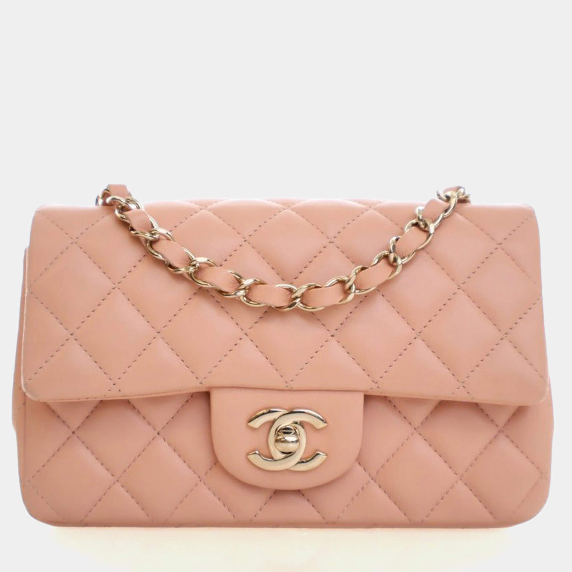Pre Owned Chanel Mini Pink Lambskin Rectangular Classic Flap Bag