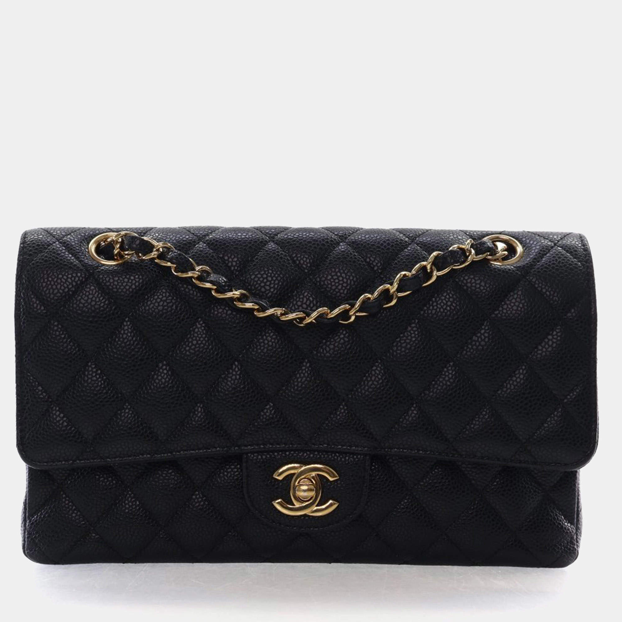 Pre Owned Chanel Medium Black Caviar Classic Double Flap Bag
