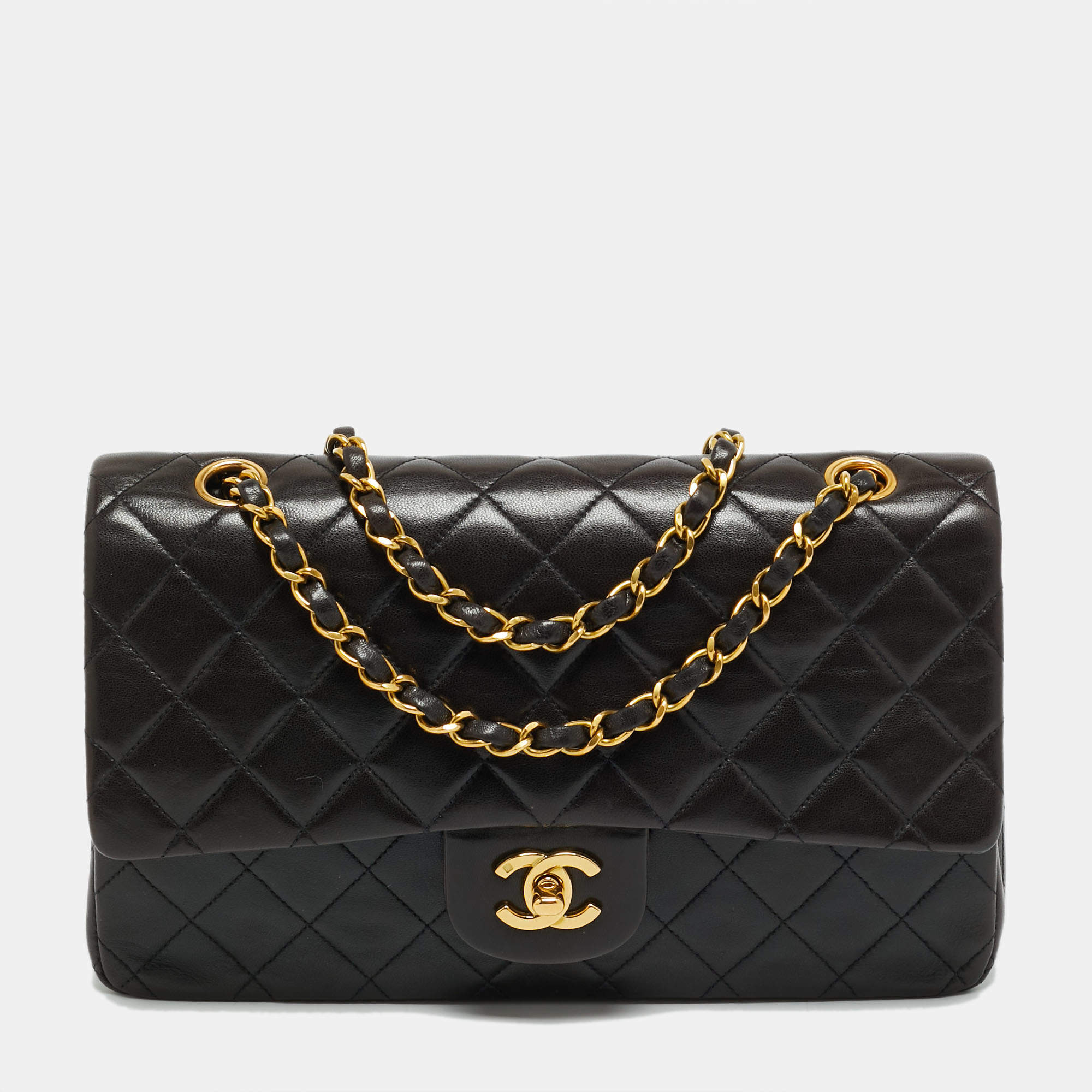 Pre Owned Chanel Classic Double Flap Medium Black Quilted Leather Bag
