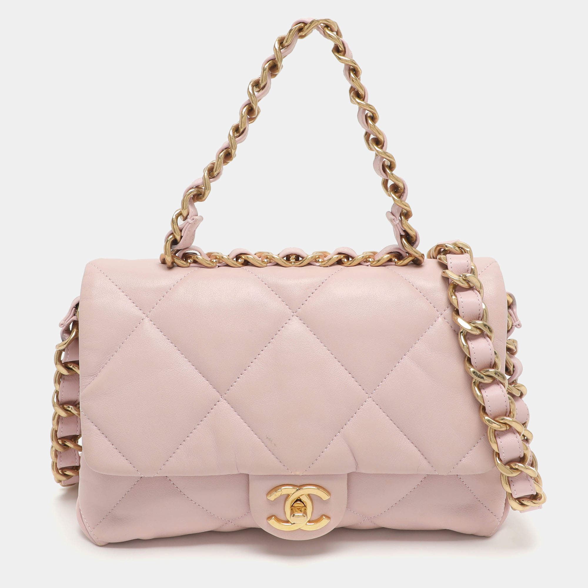 Pre Owned Chanel Pink Quilted Leather Flap Shoulder Bag