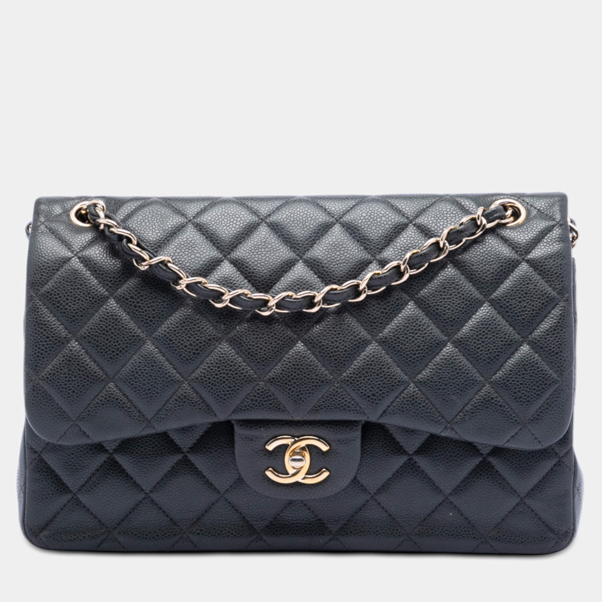 Pre Owned Chanel Black Jumbo Classic Caviar Double Flap
