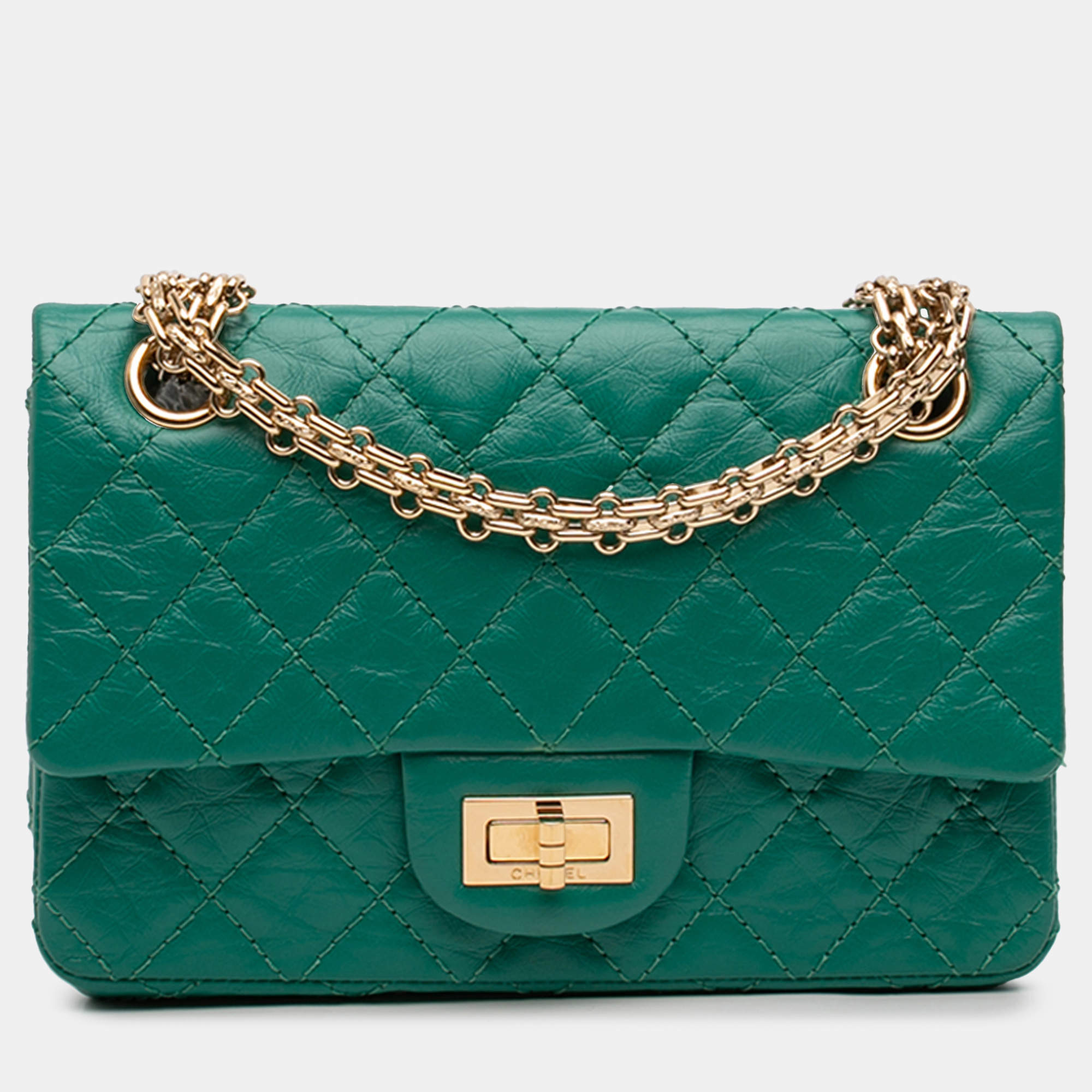 مملوكة مسبقًا Chanel Green Quilted Aged Calfskin Reissue 2.55 Single Flap 224
