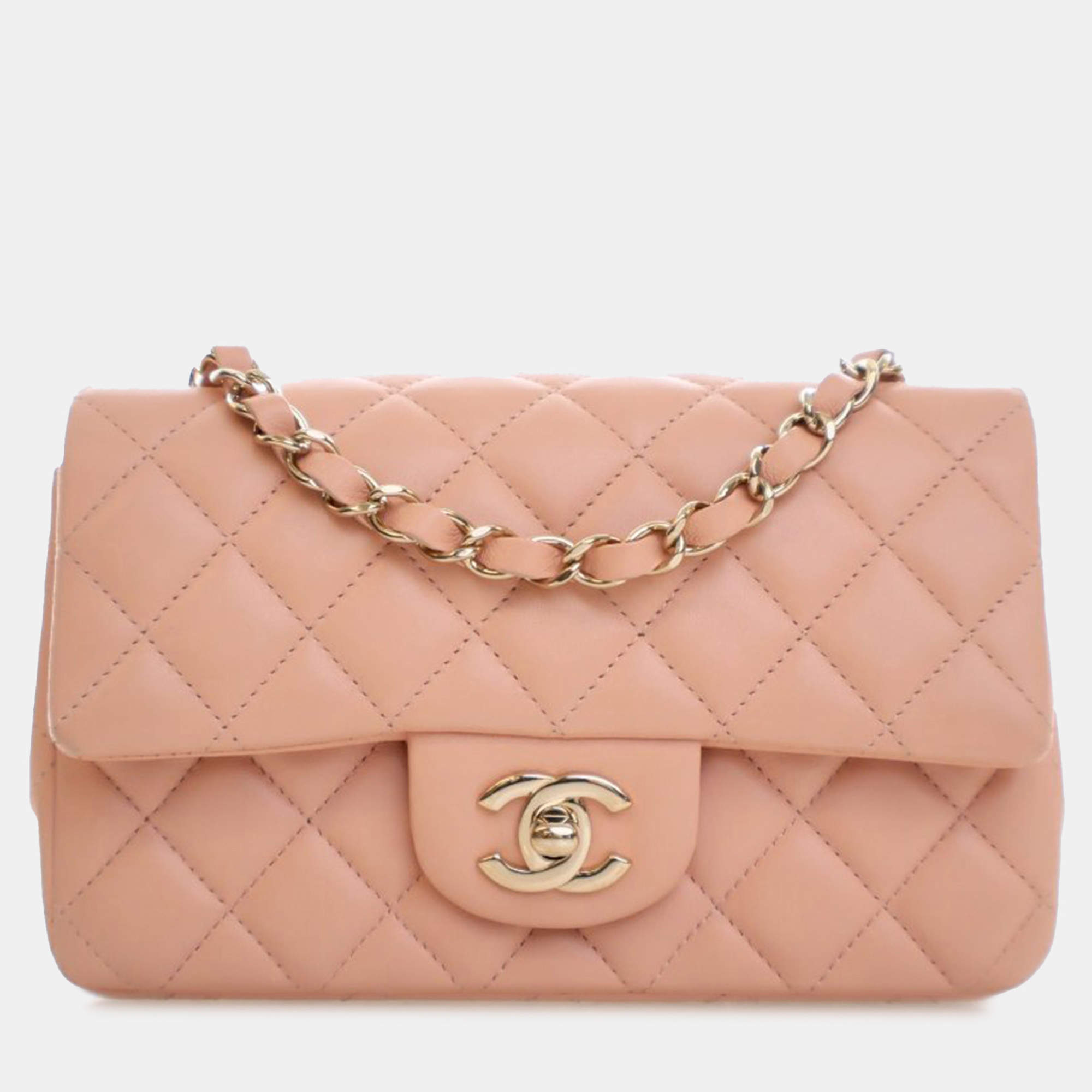 Pre Owned حقيبة شانيل وردي صغيرة مستطيلة كلاسيك جلد الضأن بغطاء فردي