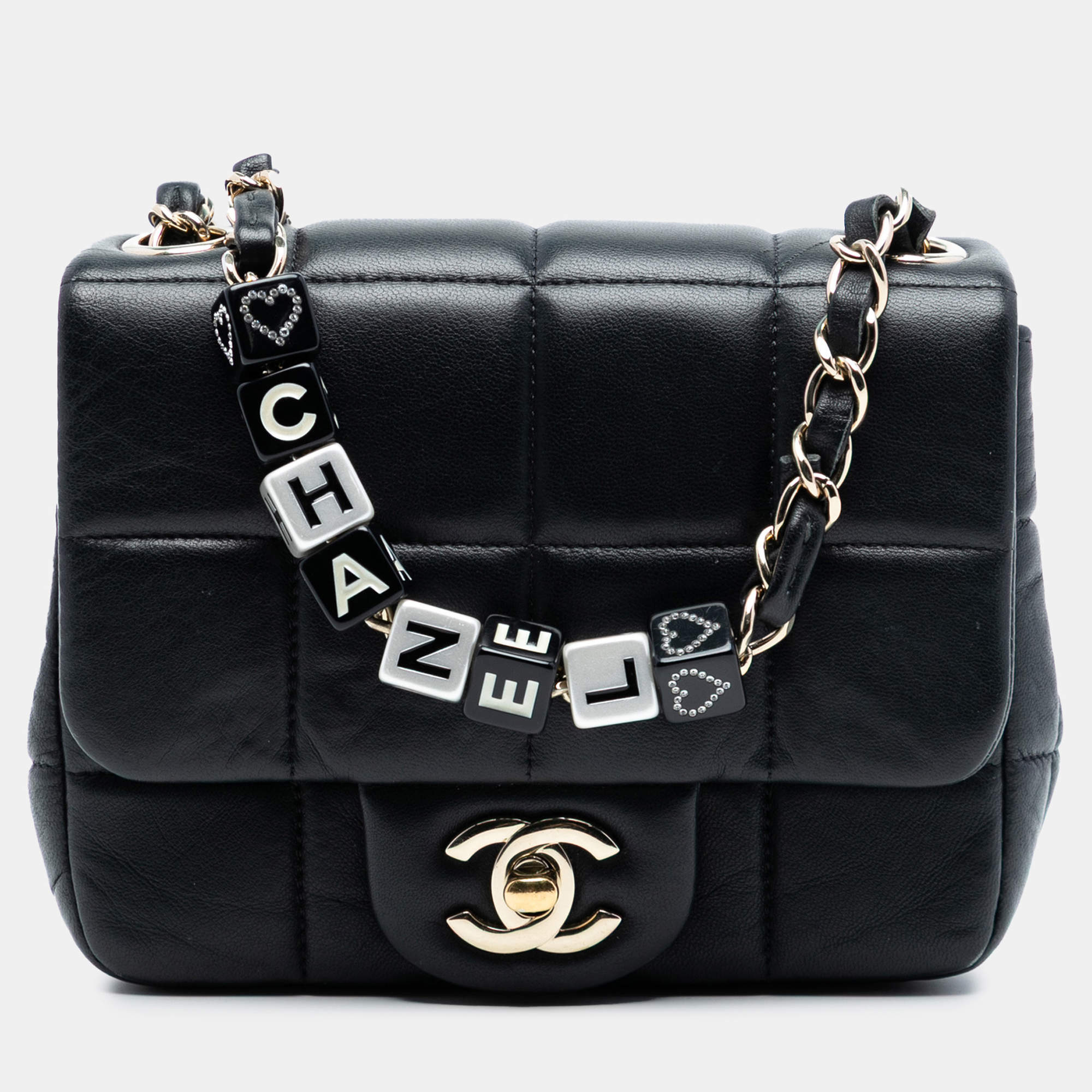 Pre Owned Chanel Black Mini Square Lambskin Resin Crystal Monacoco Flap