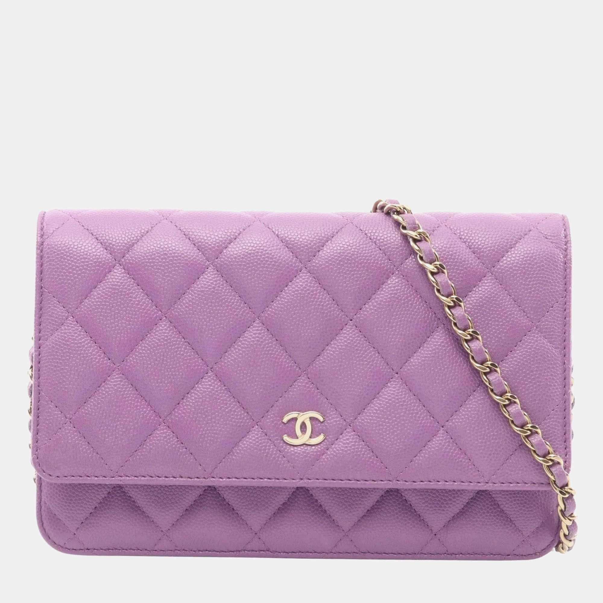 Pre Owned Chanel Matelasse Shoulder Bag Leather Purple