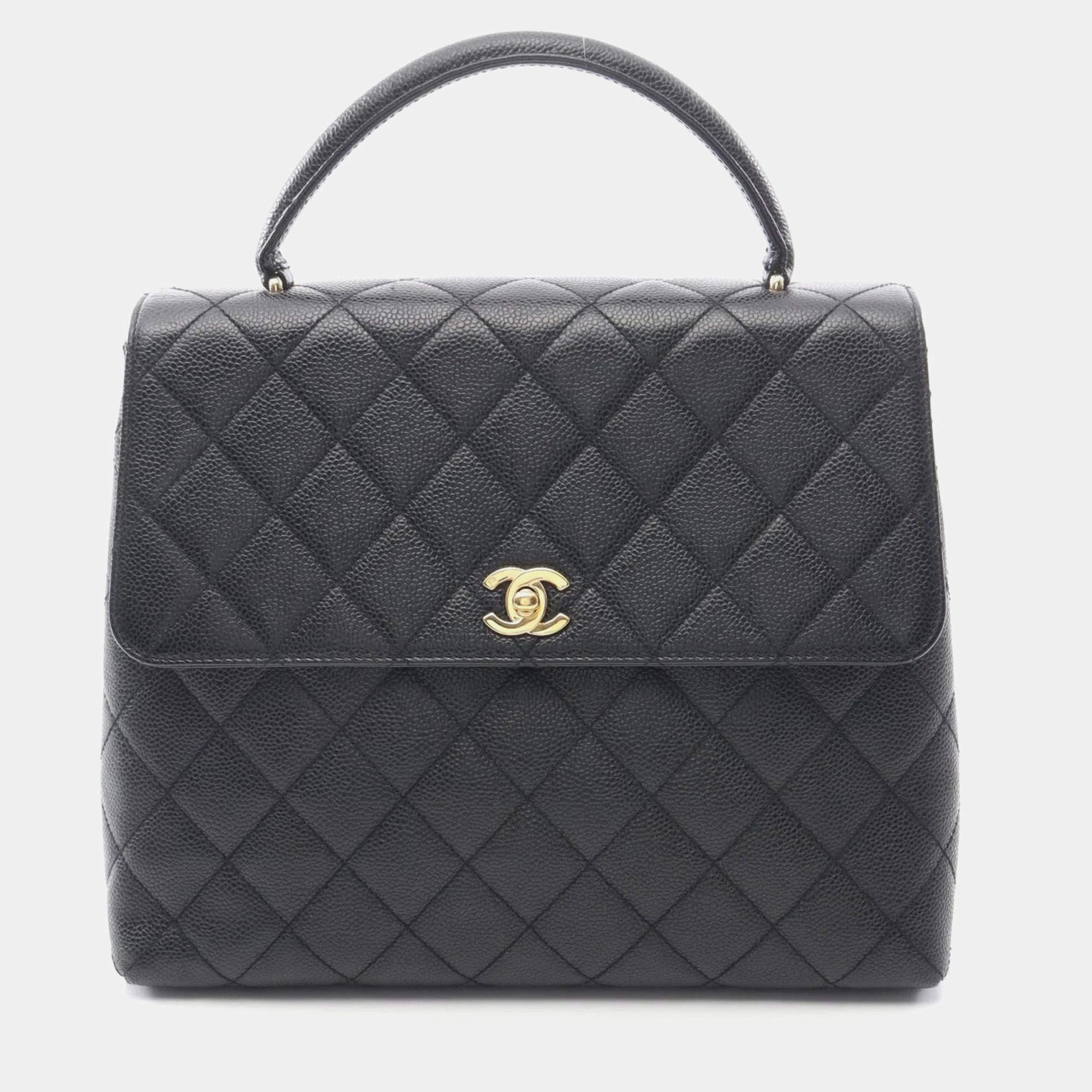 Pre Owned Chanel Matelasse Handbag In Grained Calfskin Leather Black