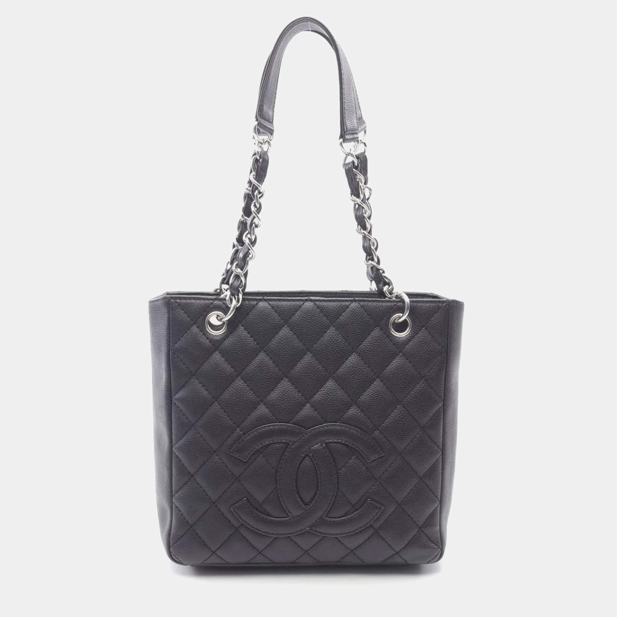 Pre Owned Chanel Matelasse Pst Tote Bag In Caviar Grained Calfskin Black