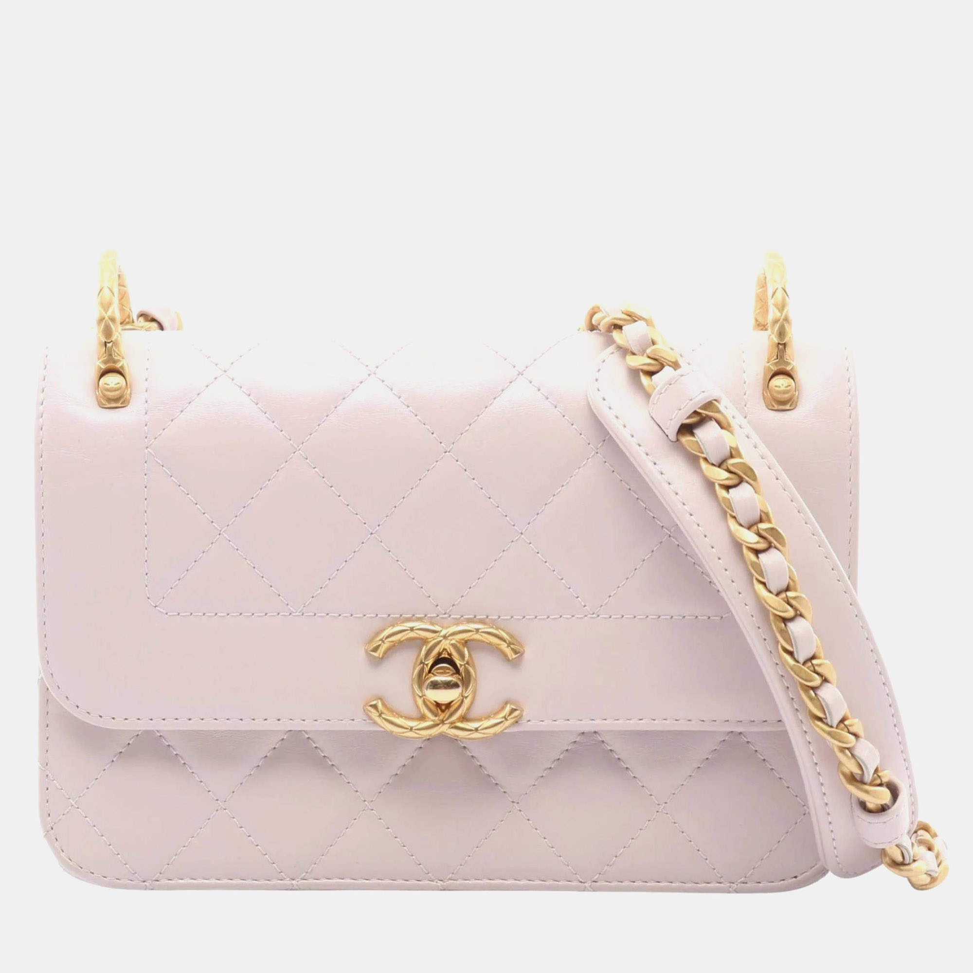 Pre Owned Chanel Matelasse Shoulder Bag In Lambskin Leather Pink
