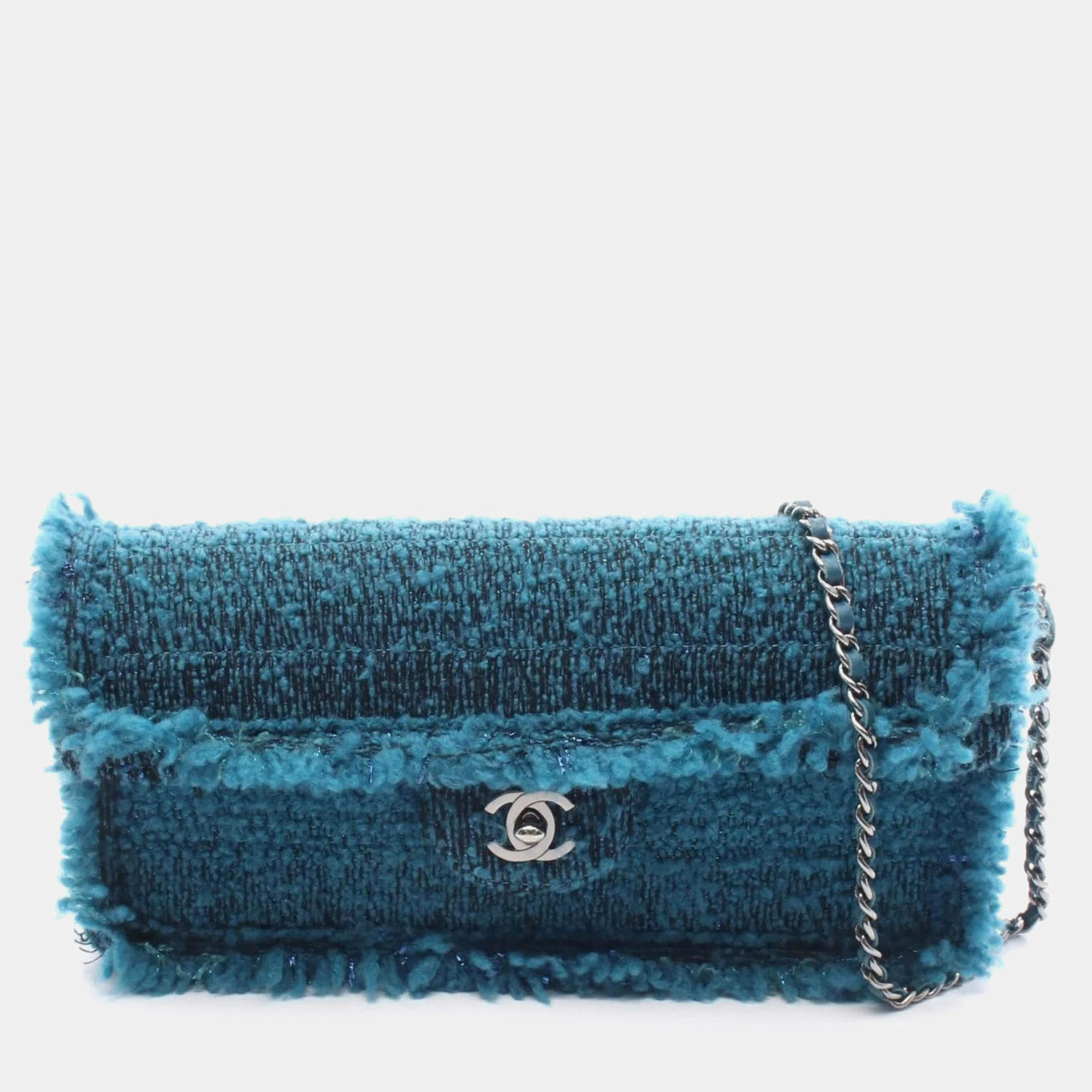 Pre Owned Chanel Coco Mark Shoulder Bag Fabric Green And Black