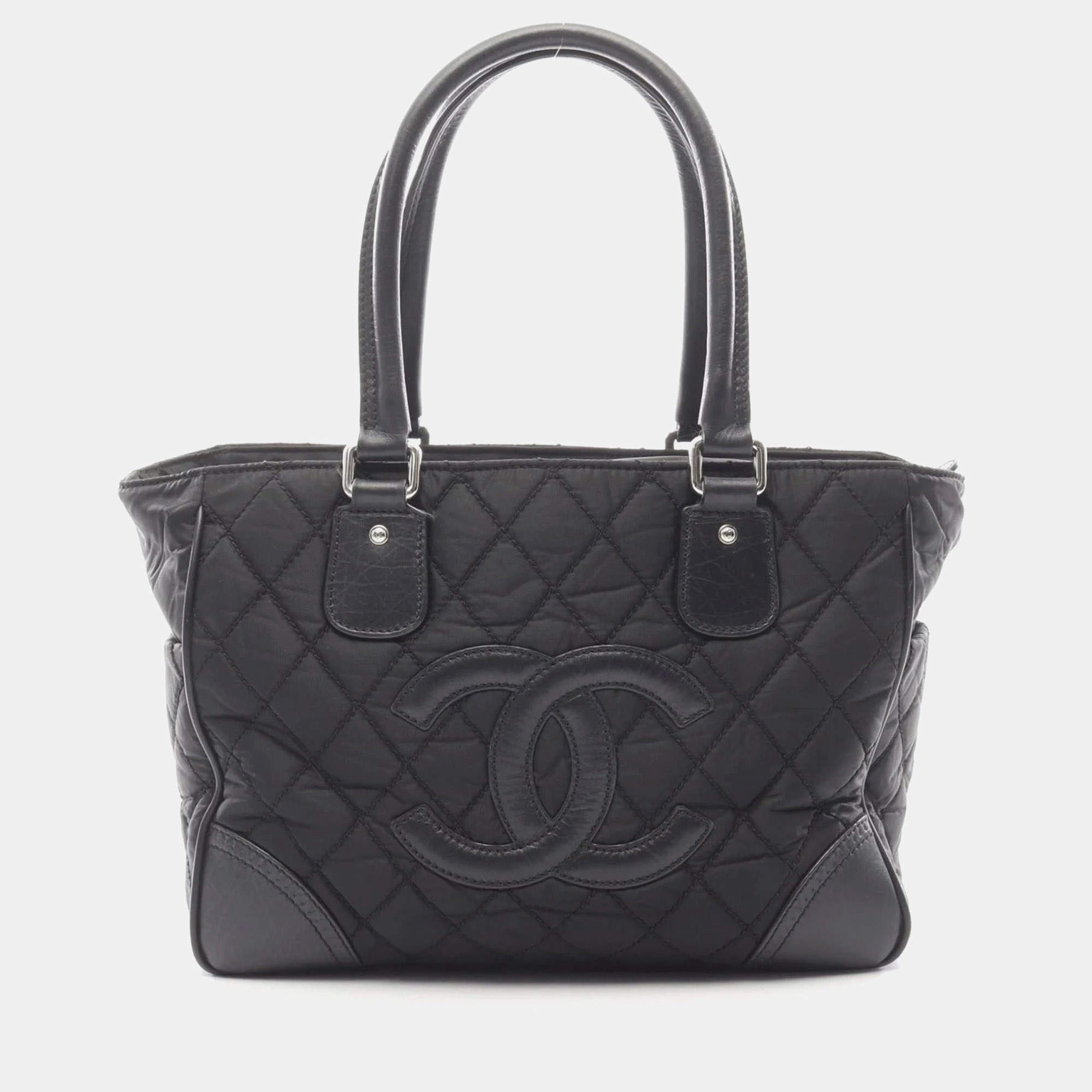 Pre Owned Chanel Paris-New York Line Tote Bag Nylon And Leather Black