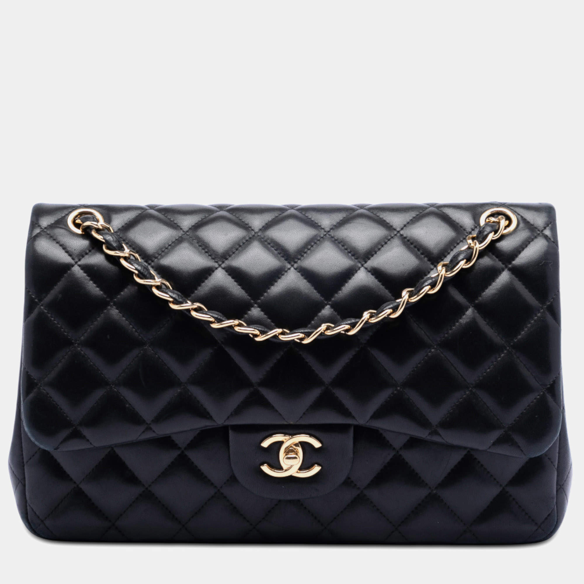 Pre Owned Chanel Black Jumbo Classic Lambskin Double Flap