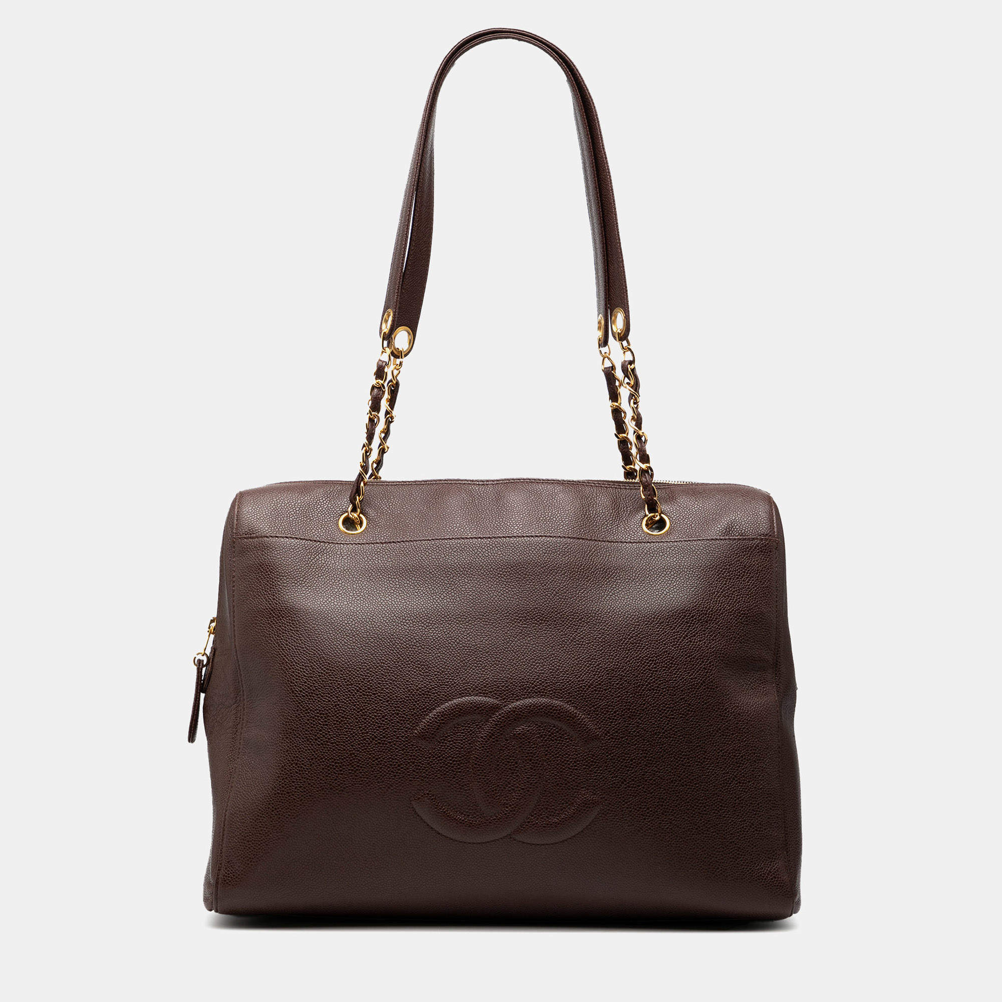 Pre Owned Chanel Brown CC Caviar Chain Zip Tote