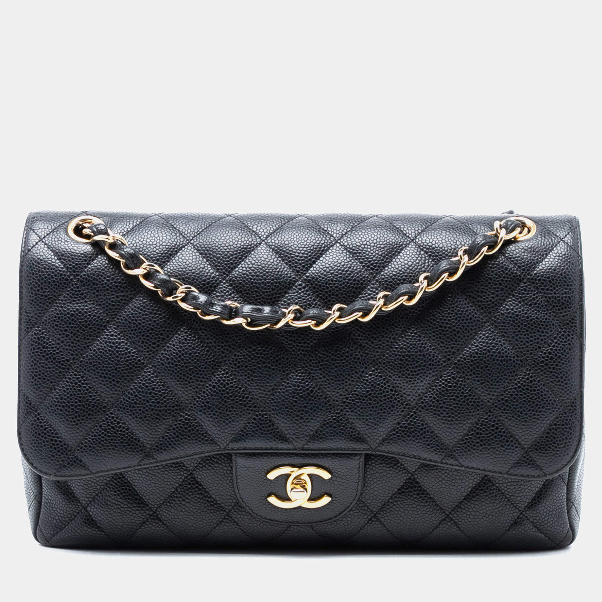 Pre Owned Chanel Black Jumbo Classic Caviar Double Flap