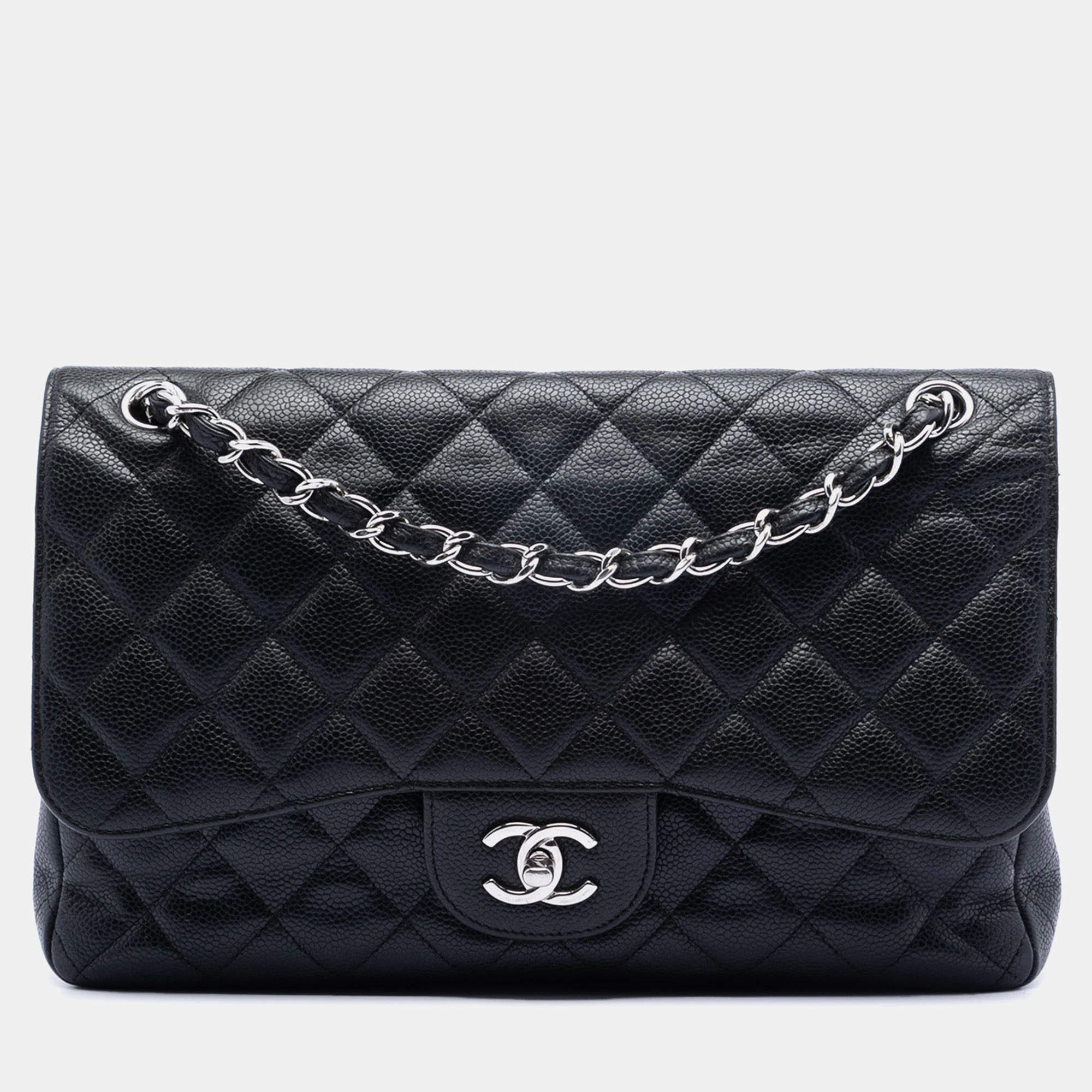 Pre Owned Chanel Black Jumbo Classic Caviar Double Flap