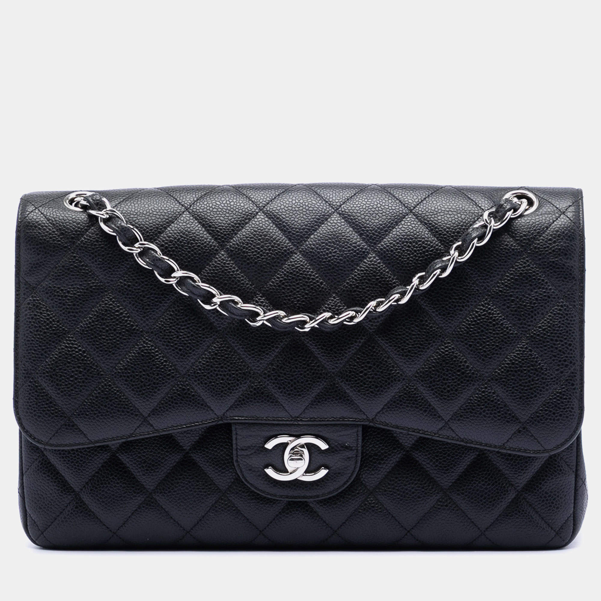 Pre Owned Chanel Black Jumbo Classic Caviar Double Flap