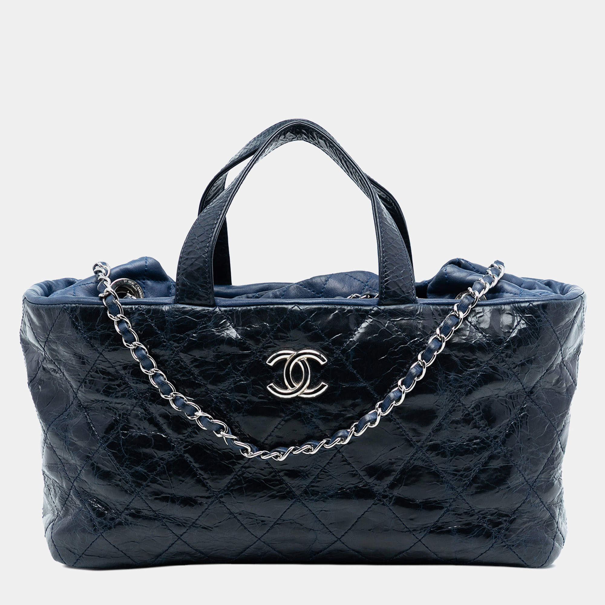 Pre Owned Chanel Blue CC Quilted Glazed Calfskin Portobello Tote