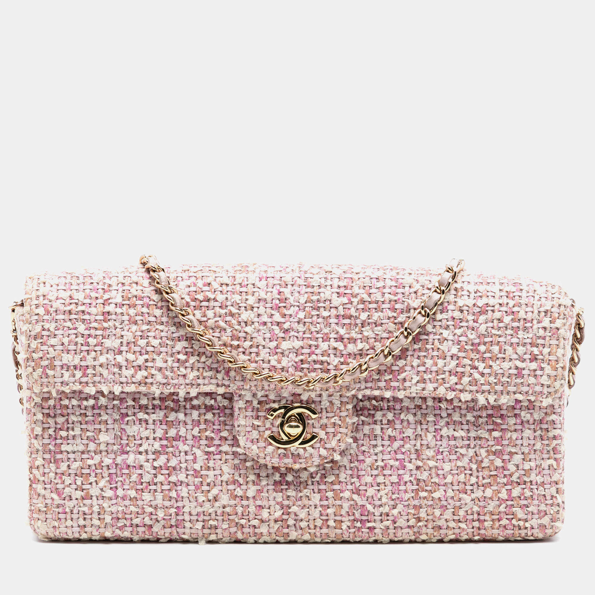 Pre Owned Chanel Pink CC Tweed East West Flap