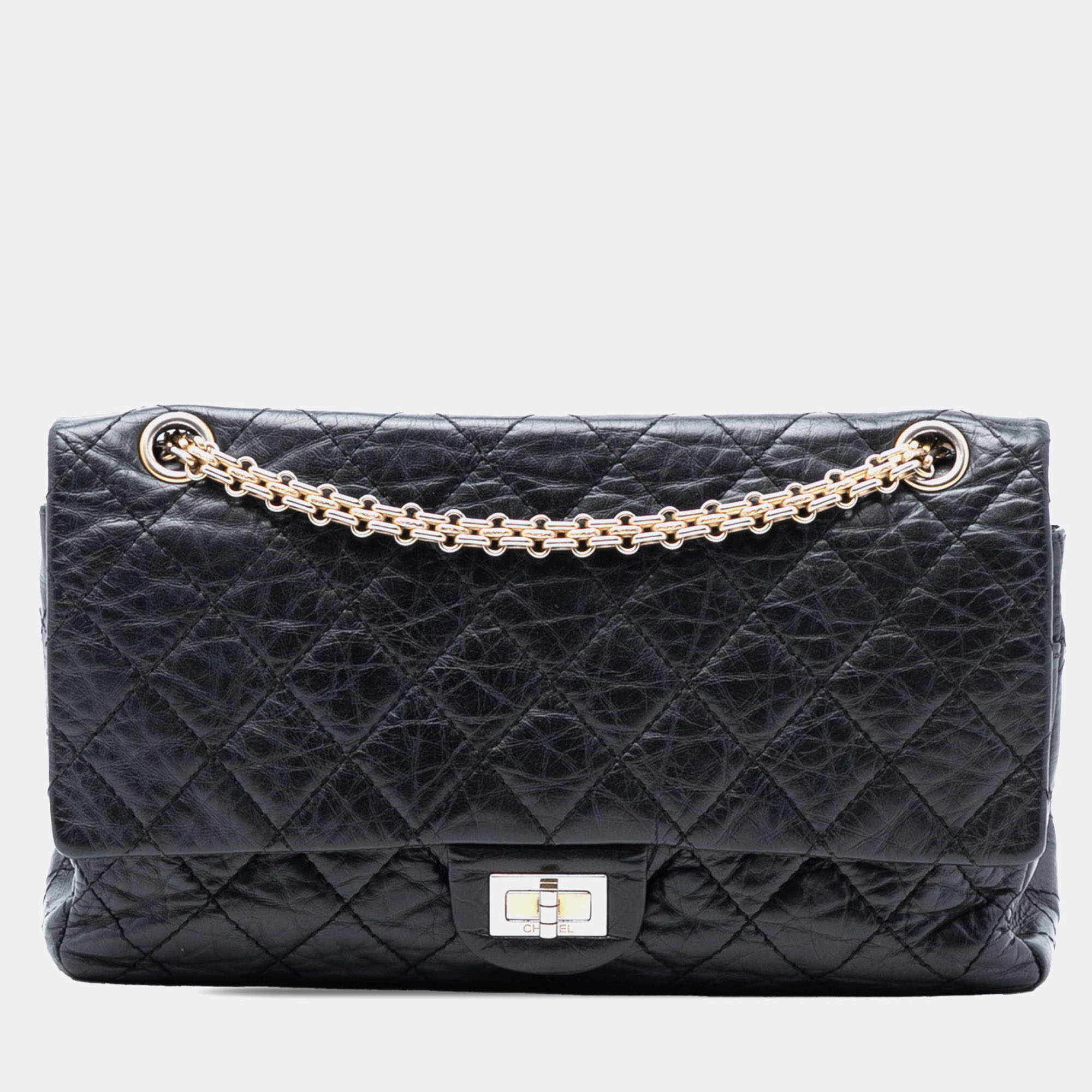 Pre Owned Chanel Black Quilted Aged Calfskin Reissue 2.55 Double Flap 226