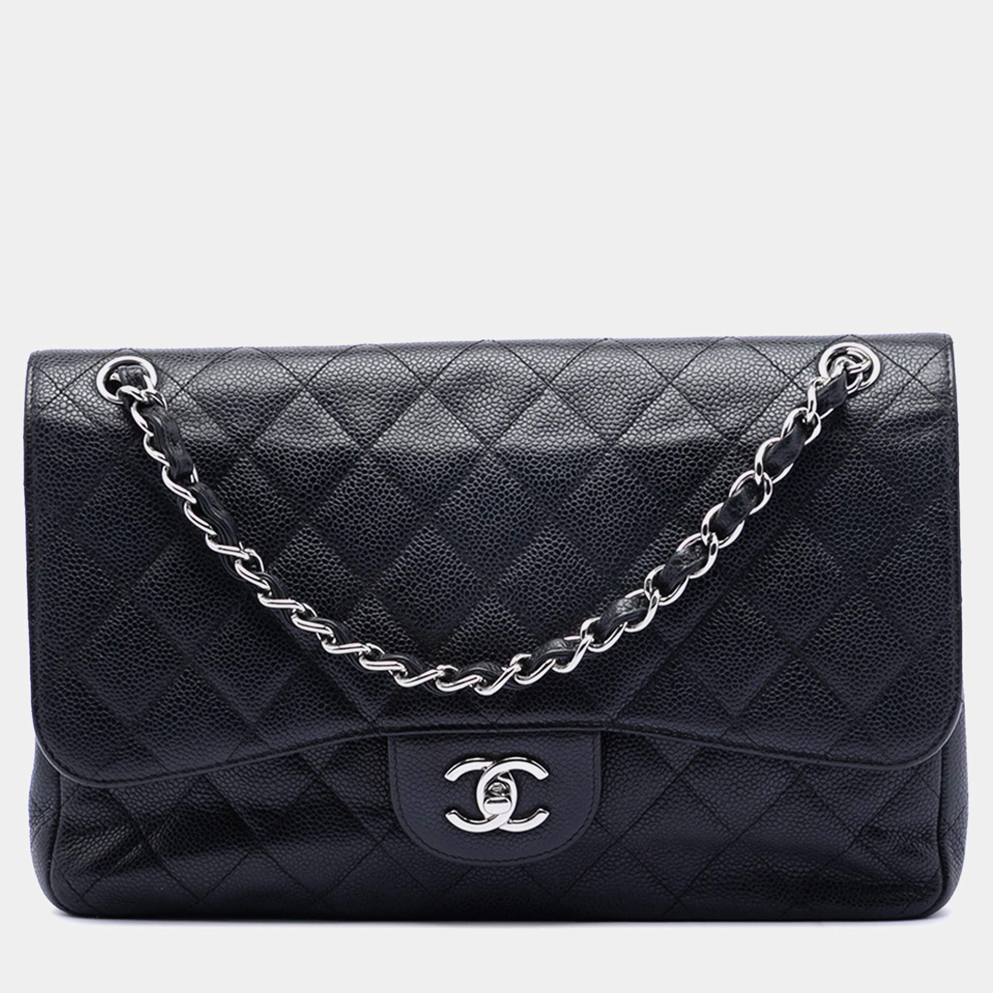 Pre Owned Chanel Black Jumbo Classic Caviar Double Flap