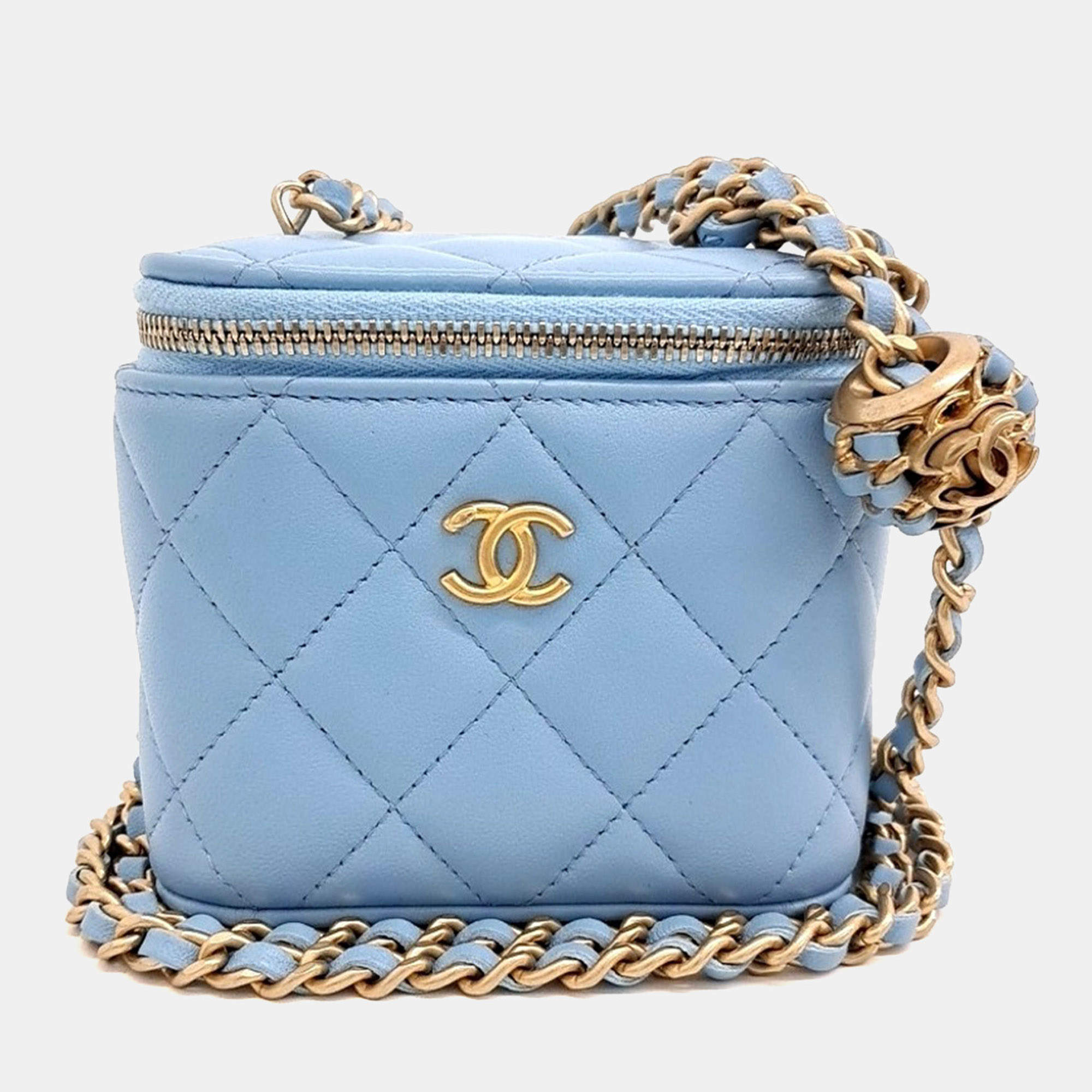 مملوكة مسبقًا Chanel Blue Leather Golden Ball Mini Vanity Crossbody Bag