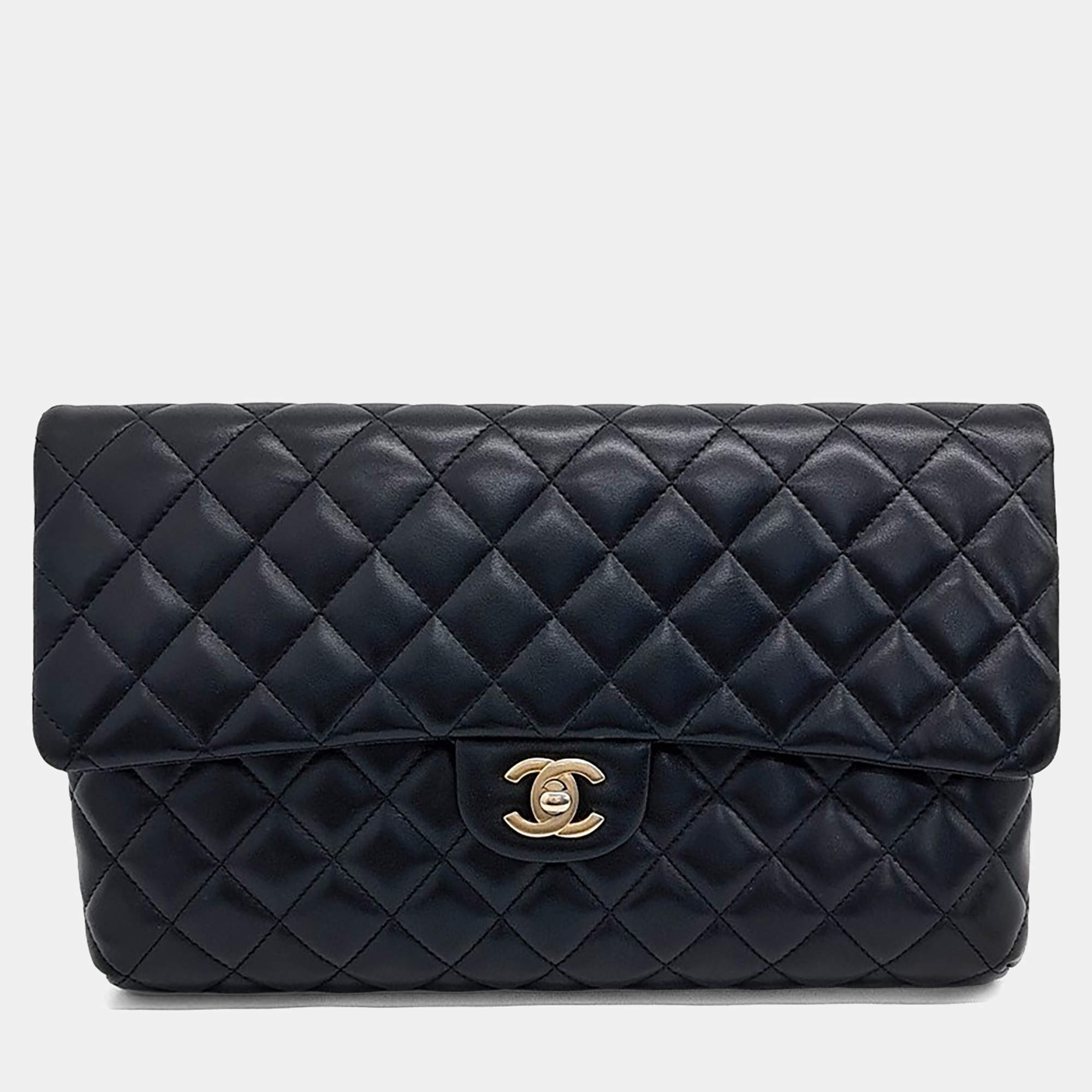 Pre Owned Chanel Black Leather Flap Clutch
