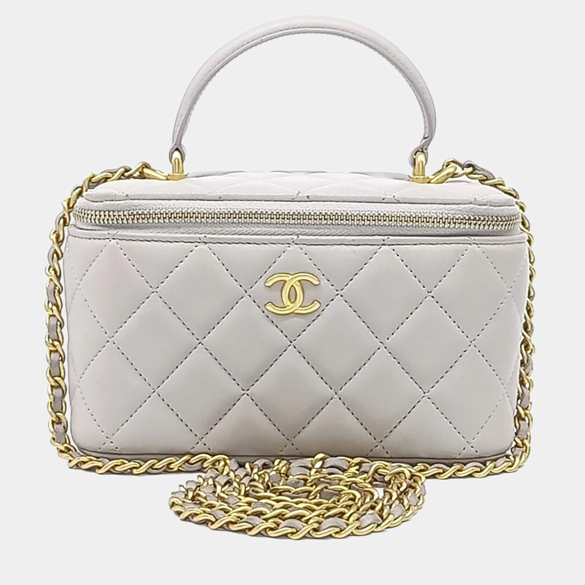 Pre Owned Chanel Grey Leather Top Handle Vanity Crossbody Bag