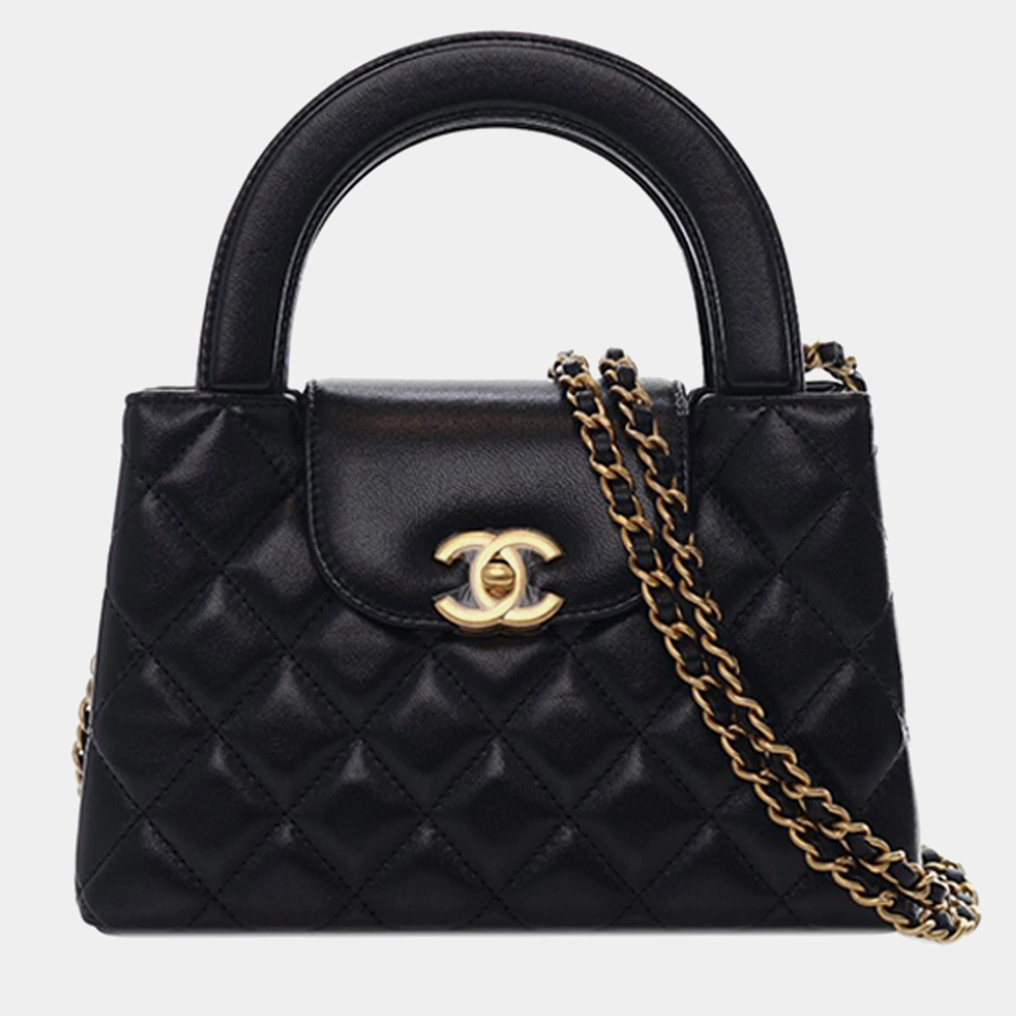 Pre Owned Chanel Black Nano Quilted Lambskin Kelly Shopper Bag
