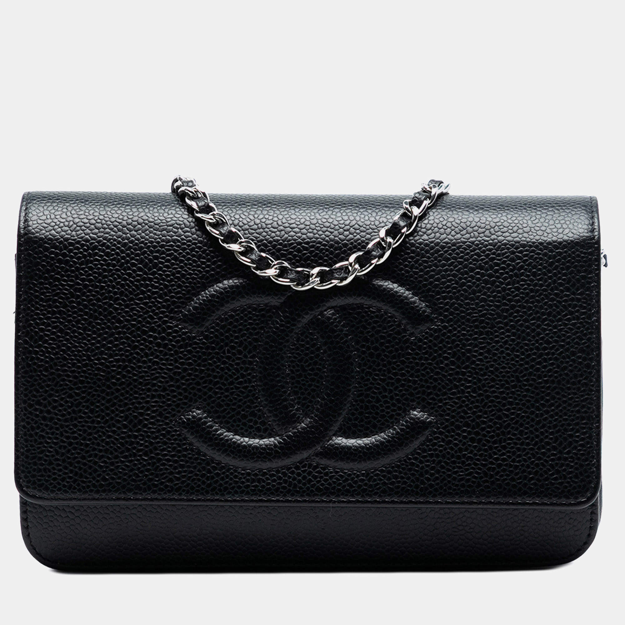 Pre Owned Chanel Black CC Caviar Wallet On Chain