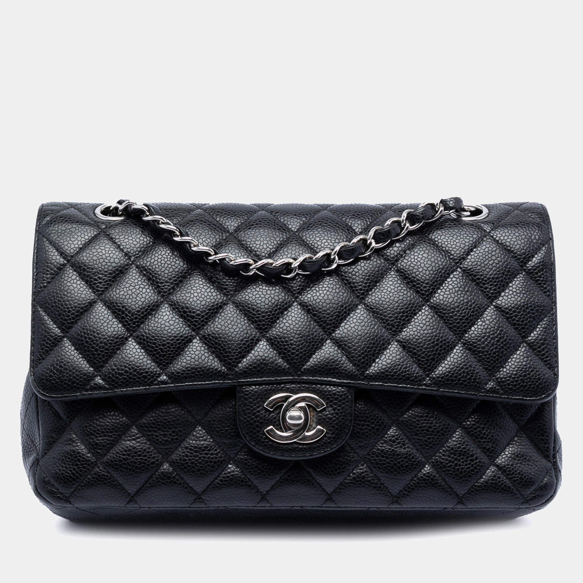 Pre Owned Chanel Black Medium Classic Caviar Double Flap