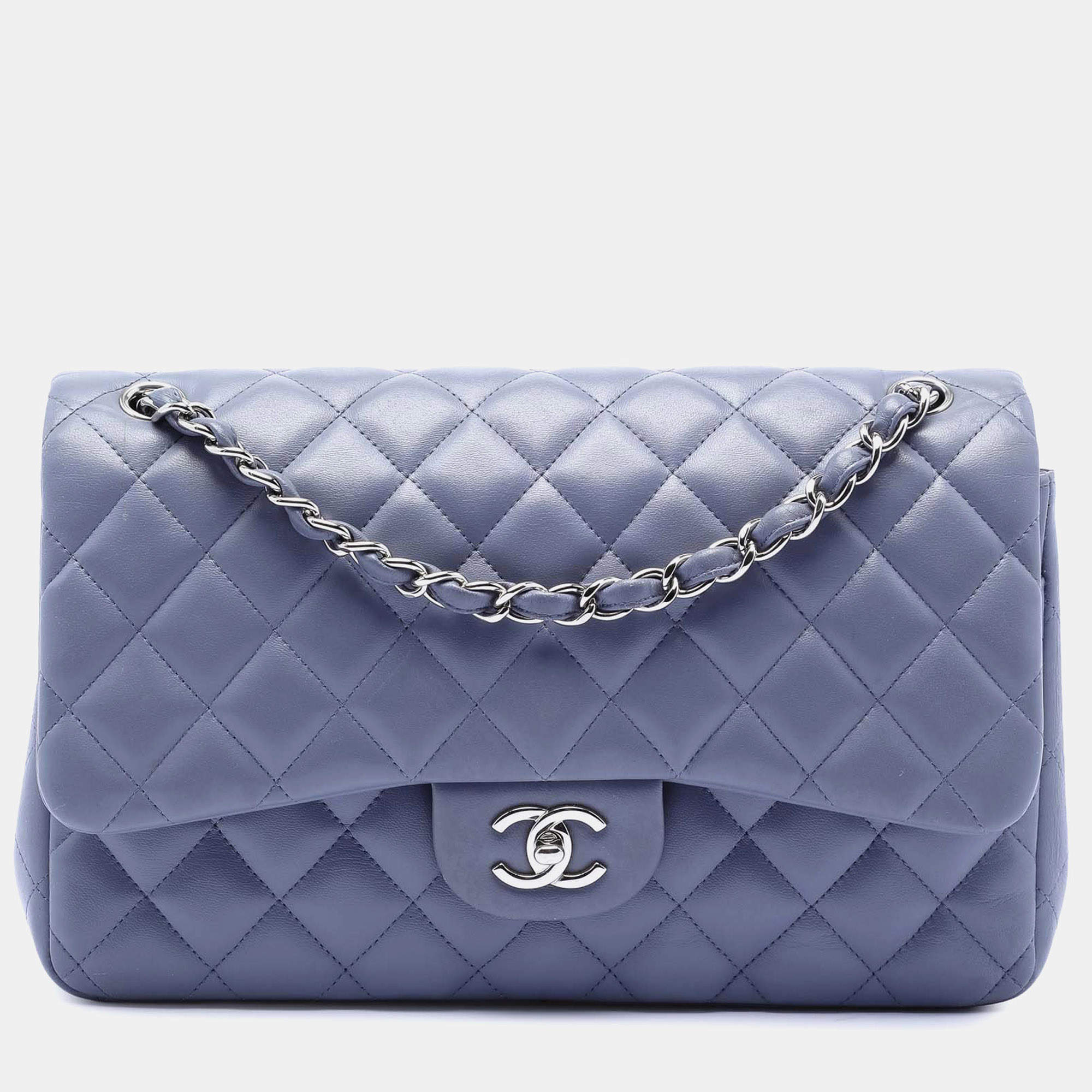Pre Owned Chanel Purple Jumbo Classic Lambskin Double Flap