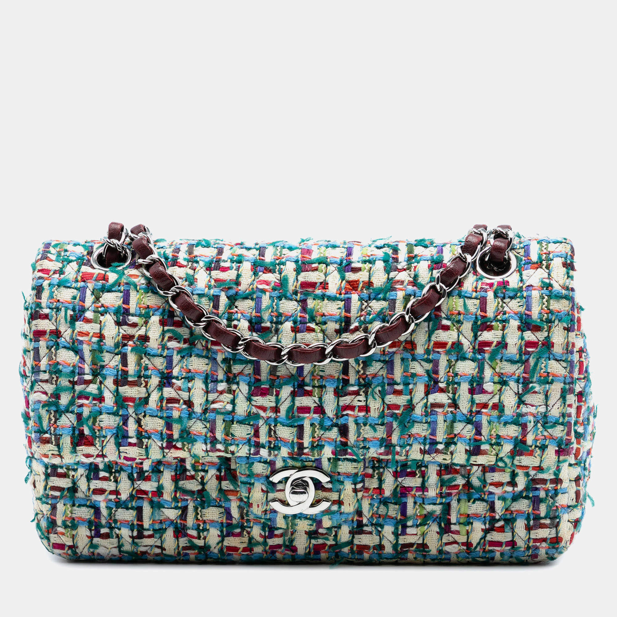 Pre Owned Chanel Red Medium Classic Tweed Double Flap