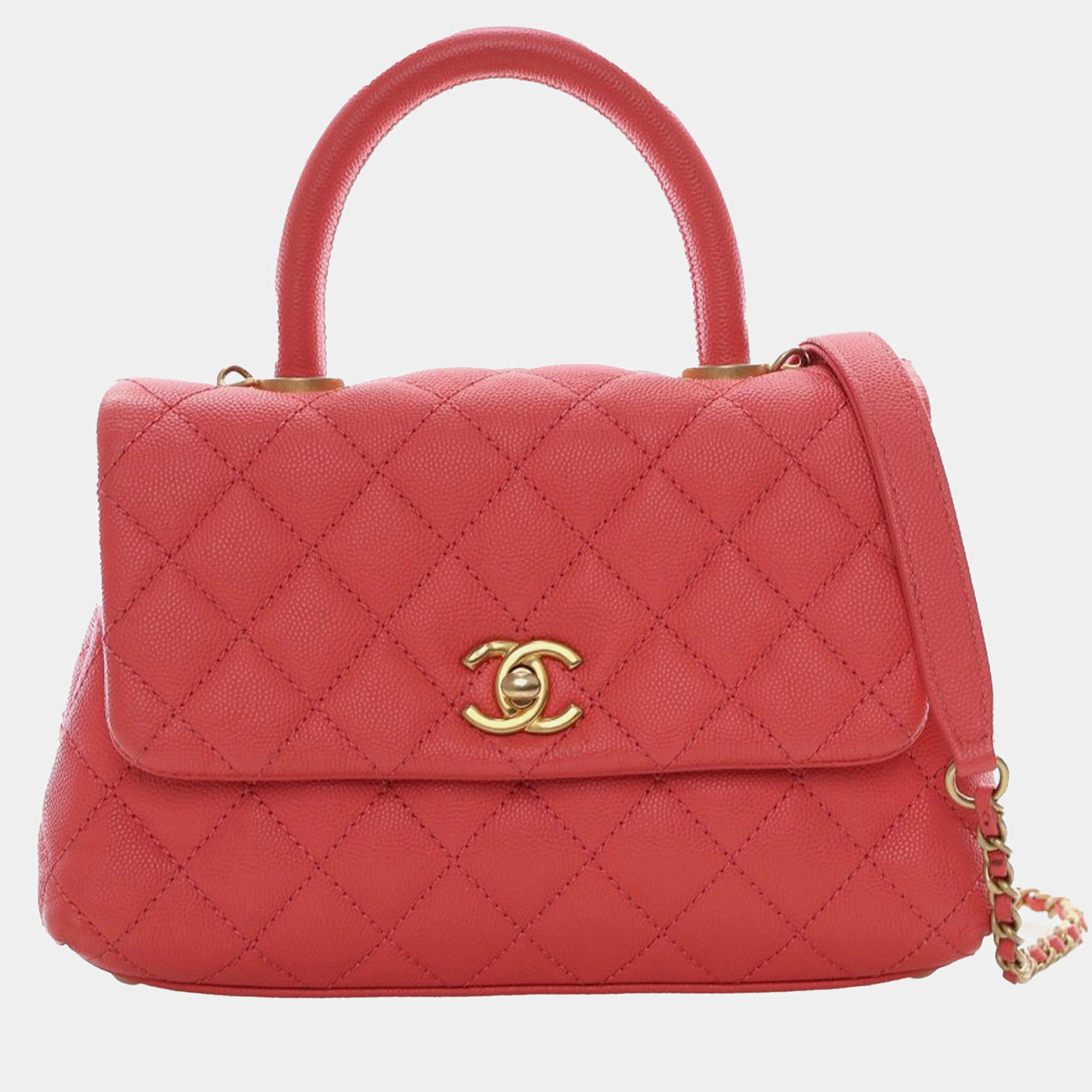 Pre Owned Chanel Pink Mini Caviar Coco Top Handle Bag