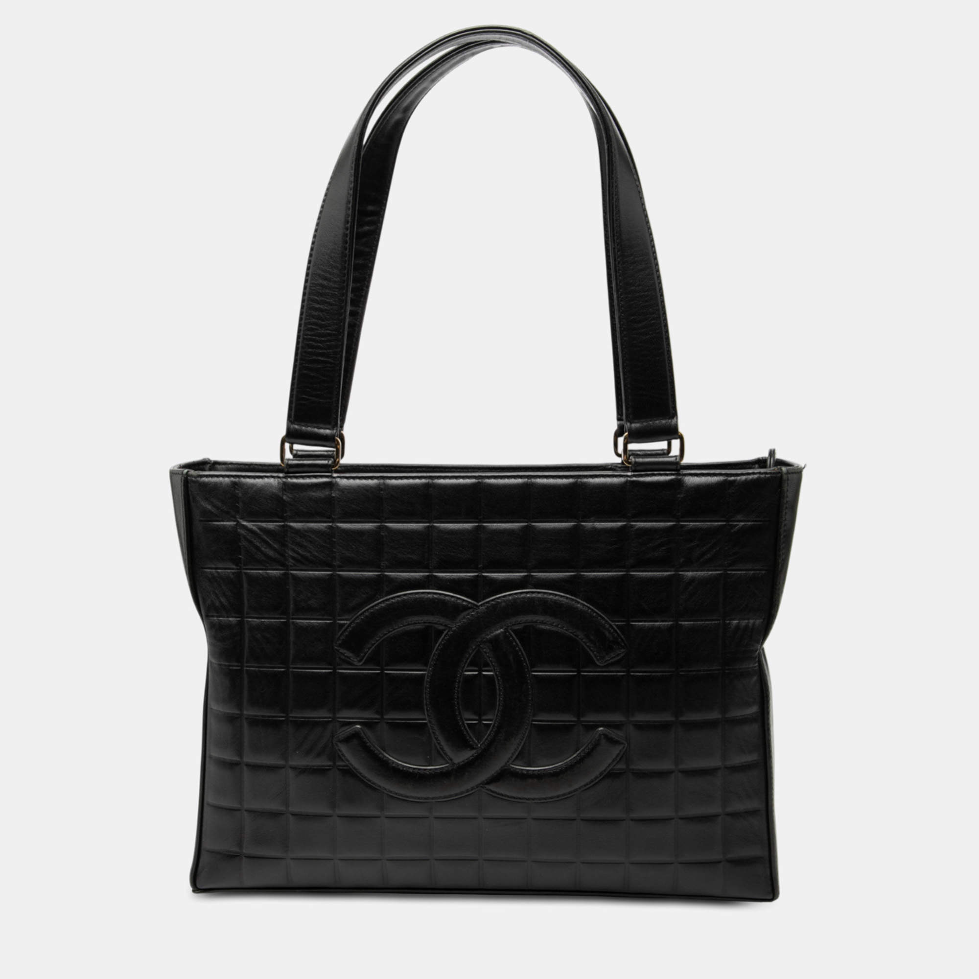 Pre Owned Chanel Black CC Chocolate Bar Lambskin Tote
