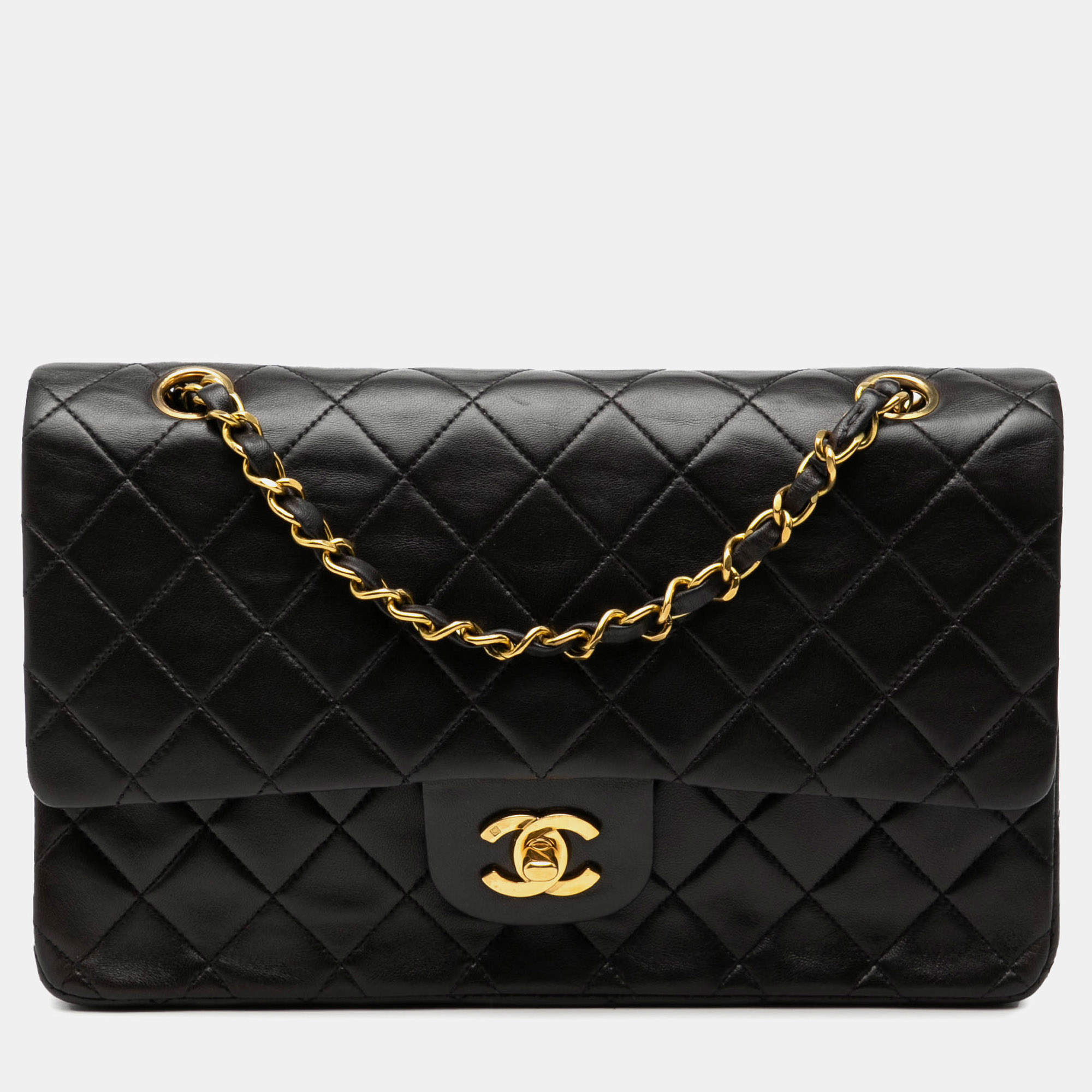 Pre Owned Chanel Black Medium Classic Lambskin Double Flap