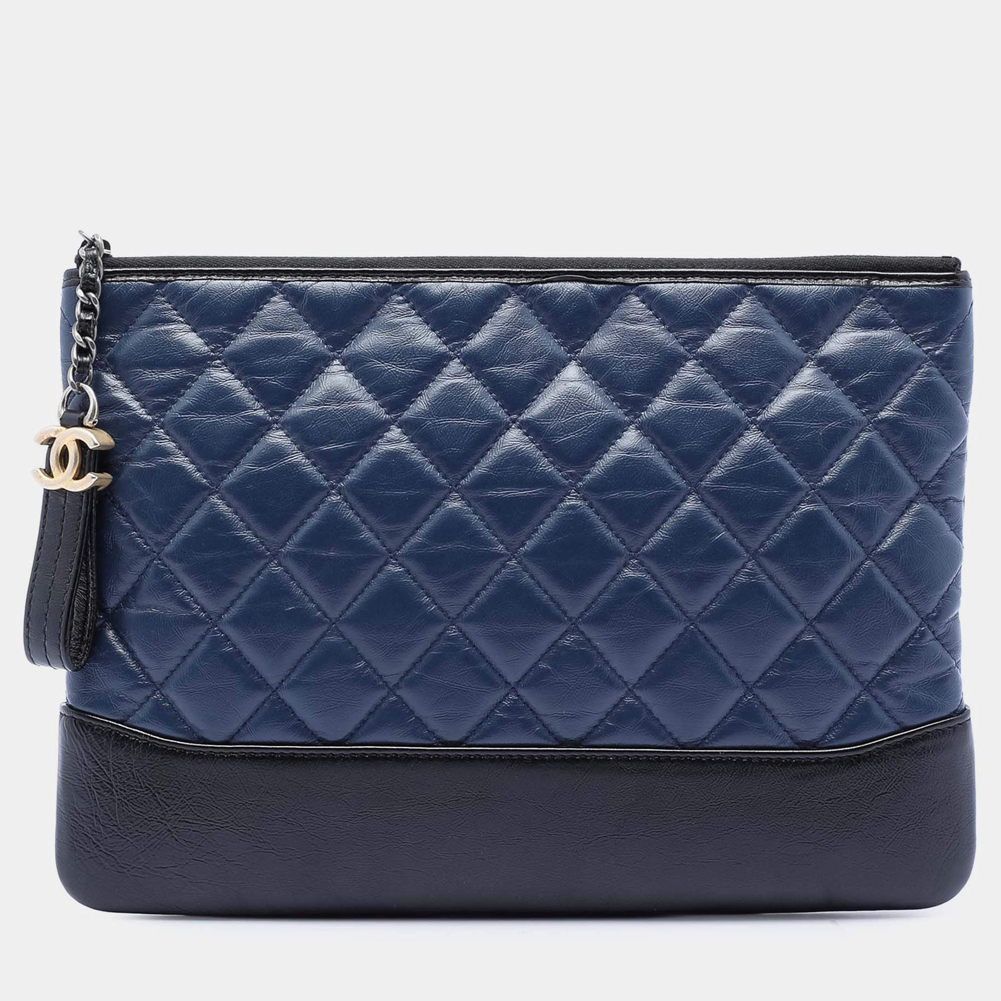 Pre Owned Chanel Blue Medium Aged Calfskin Gabrielle O Case Clutch