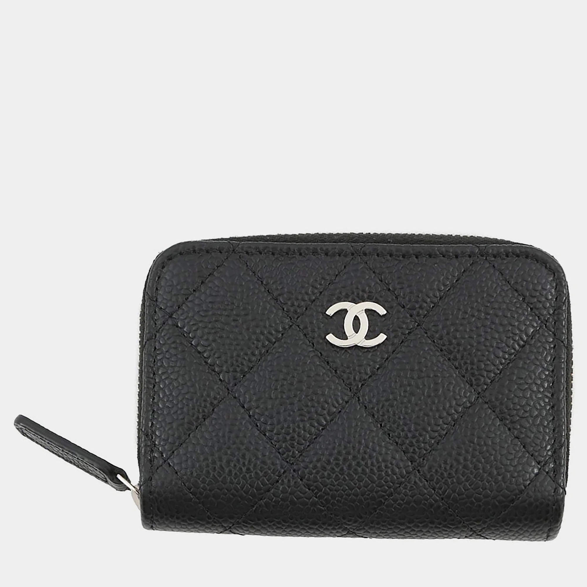 Pre Owned Chanel Coin Purse Matelasse Cc Logo Black Caviar Leather