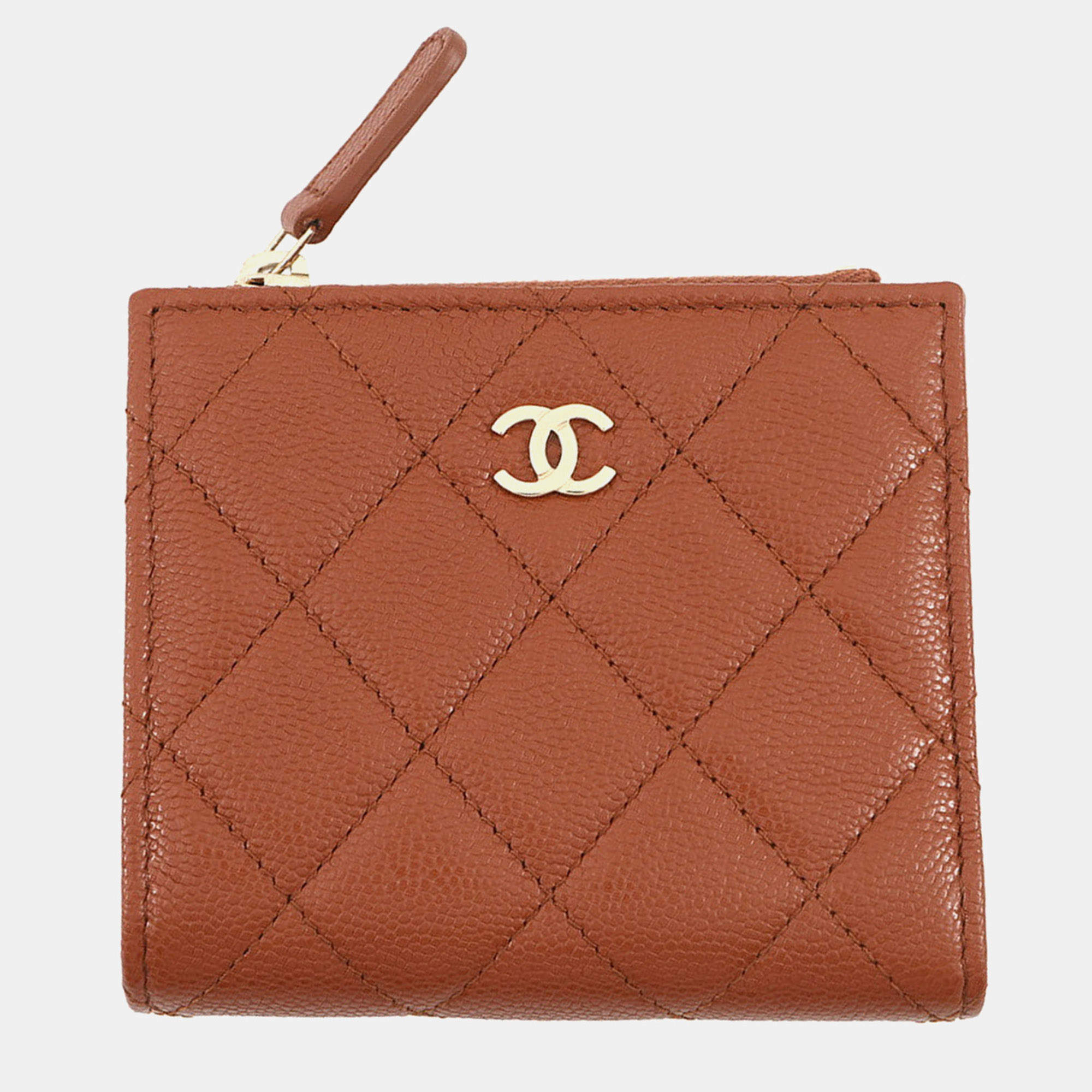 مملوكة مسبقًا Chanel Matelasse Small Wallet Brown Caviar Leather
