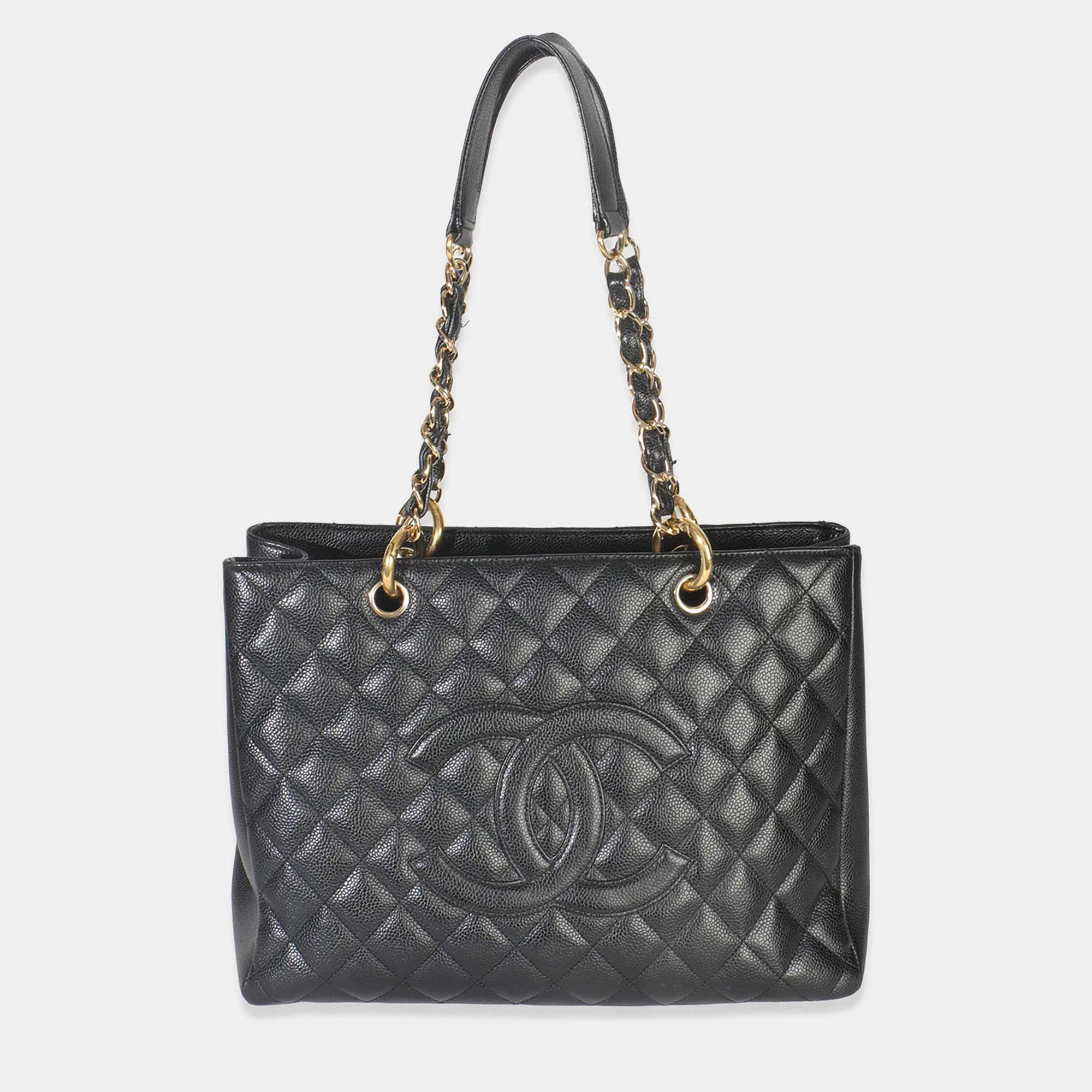 Pre Owned Chanel Black Quilted Caviar Grand Shopper Tote