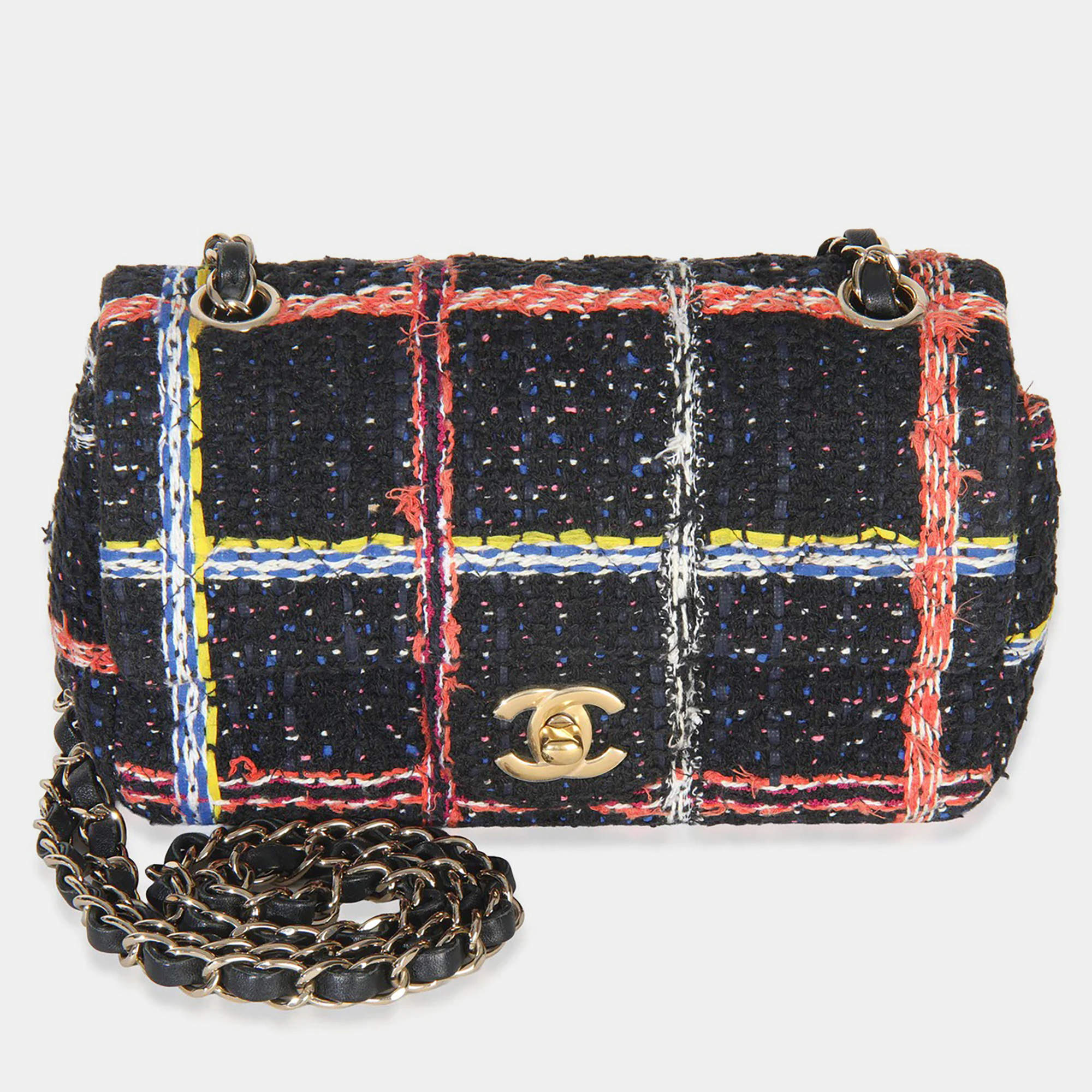 مملوكة مسبقًا Chanel Black Multicolor Quilted Tweed Mini Rectangular Flap Bag