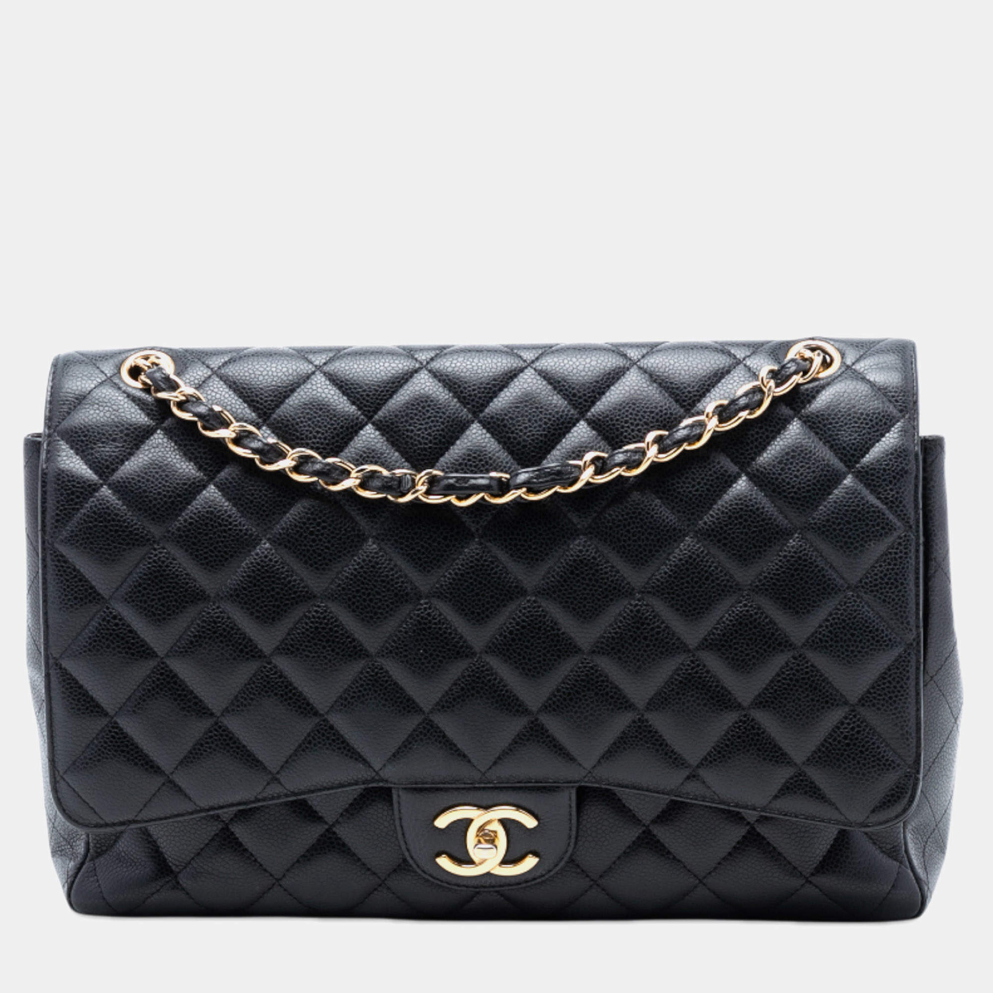 Pre Owned Chanel Black Maxi Classic Caviar Double Flap