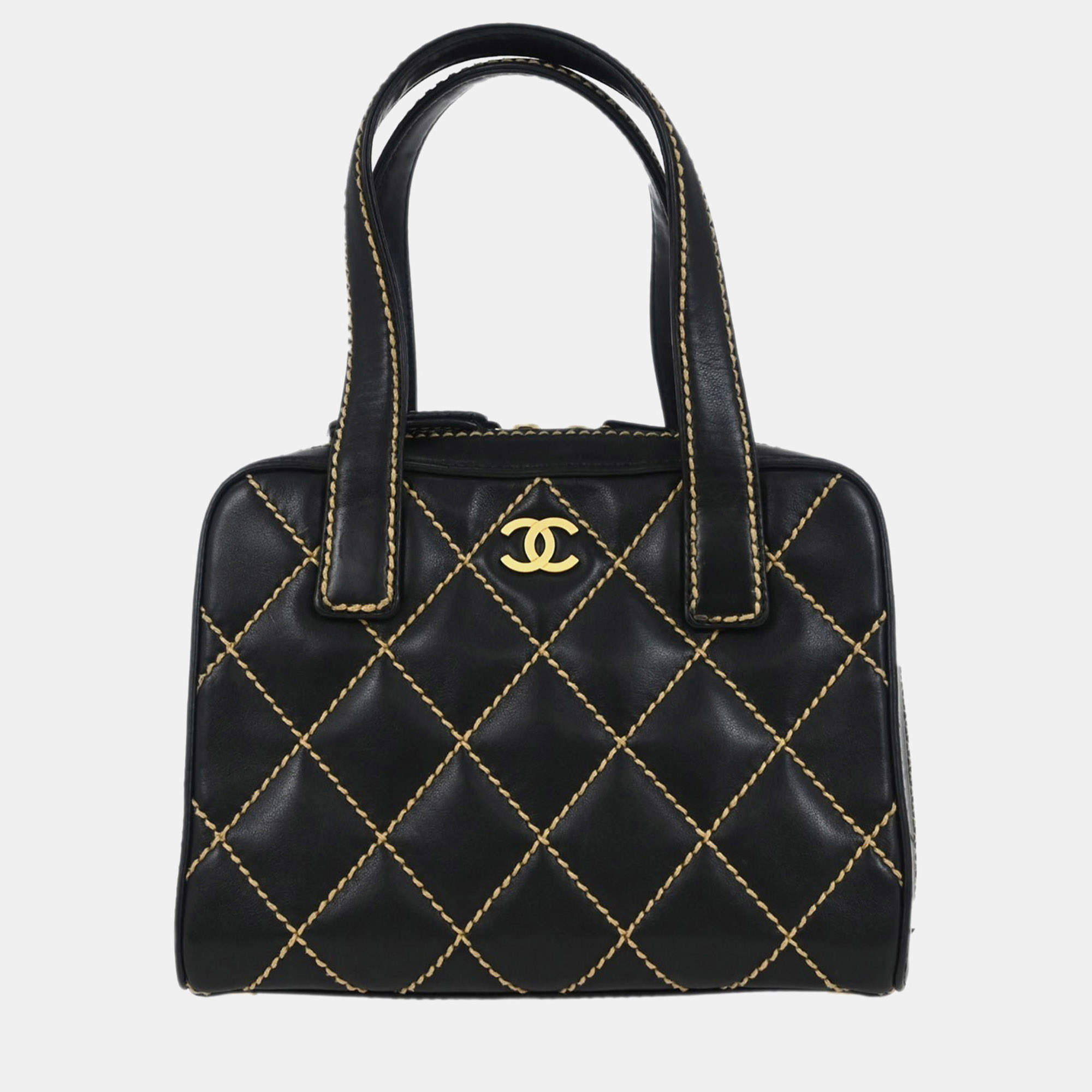 Pre Owned Chanel Black Calfskin Wild Stitch Handbag
