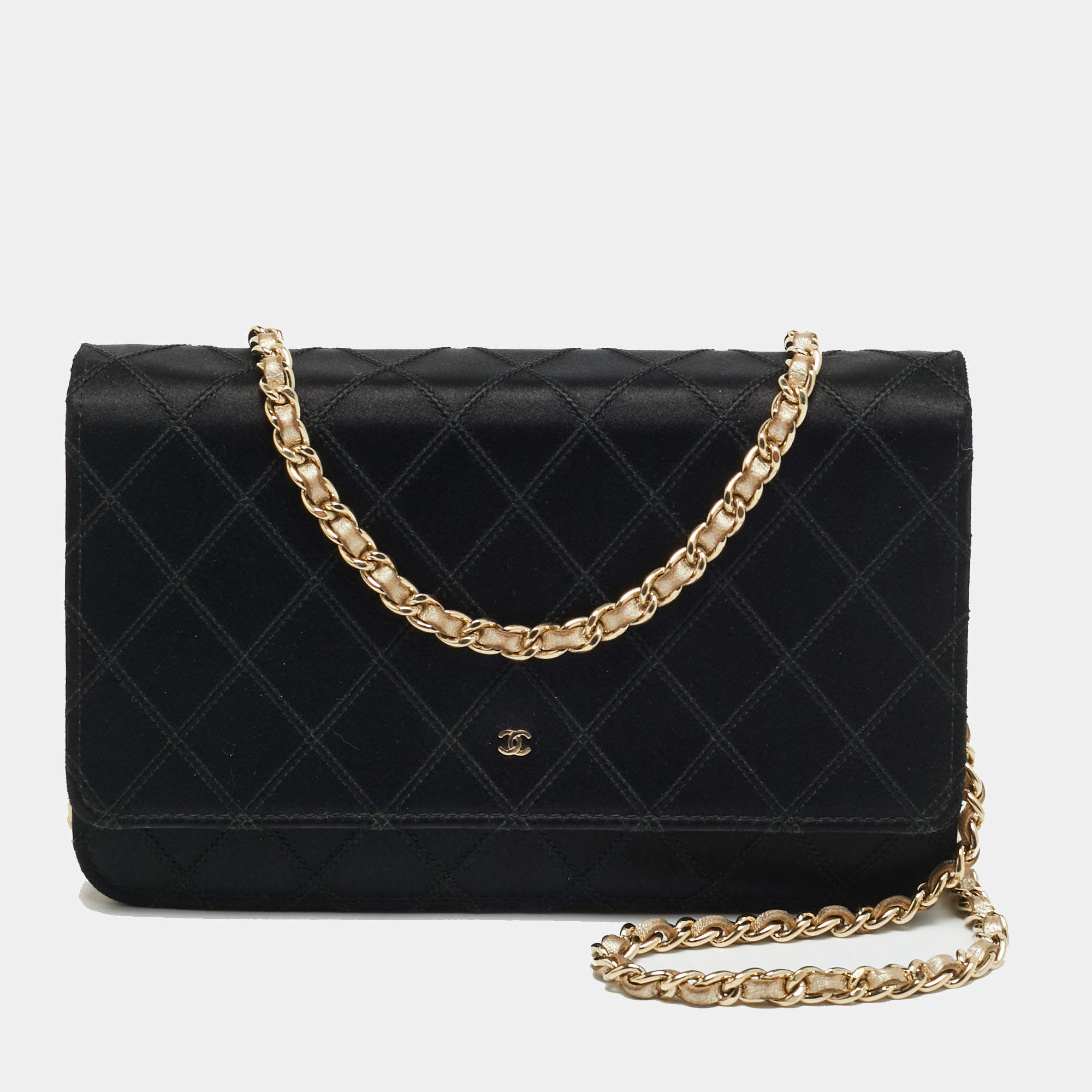 مملوكة مسبقًا محفظة شانيل كلاسيك جلد كافيار مبطن أزرق أخضر على السلسلة