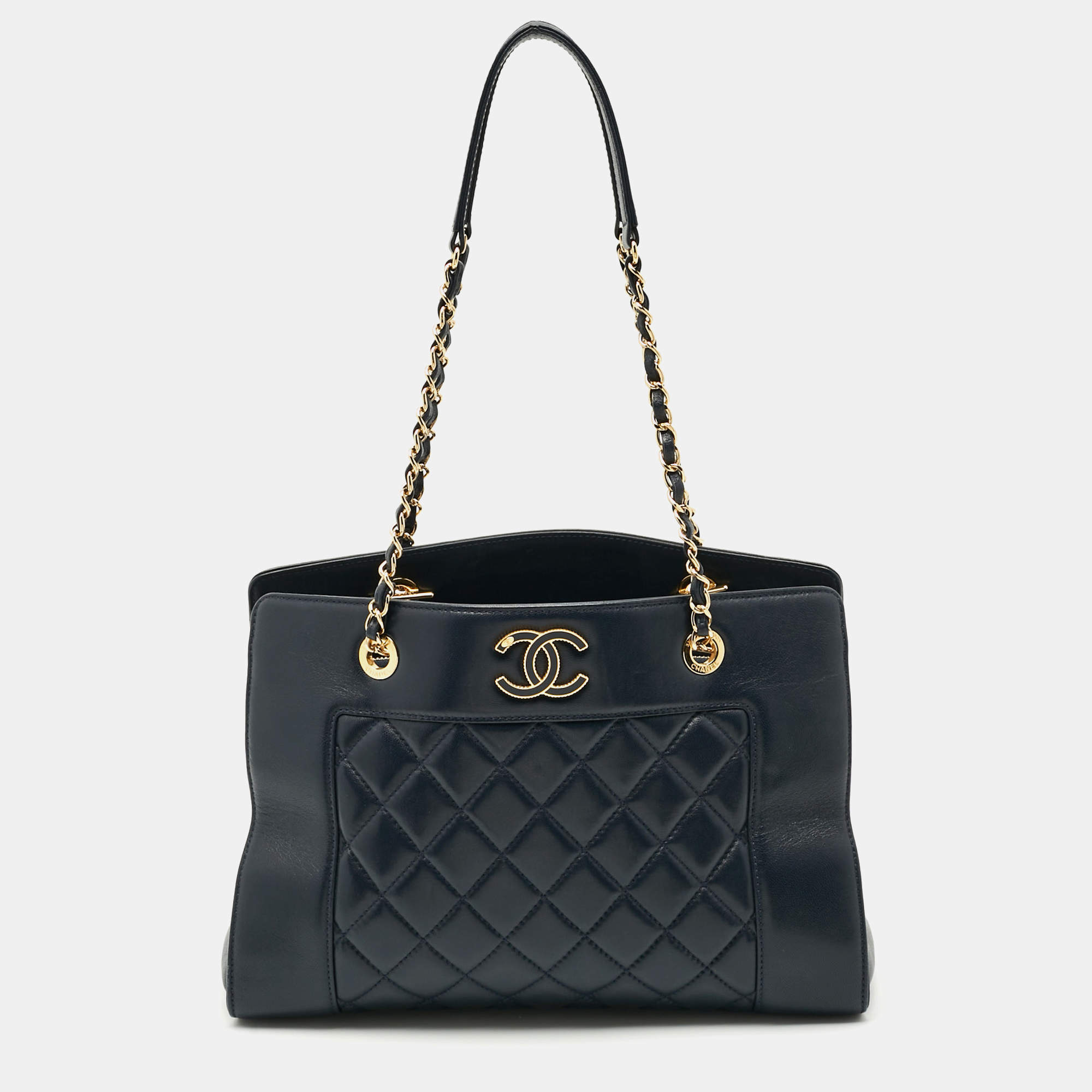 Pre Owned حقيبة سلسلة شانيل جين جلد مبطن أزرق كحلي