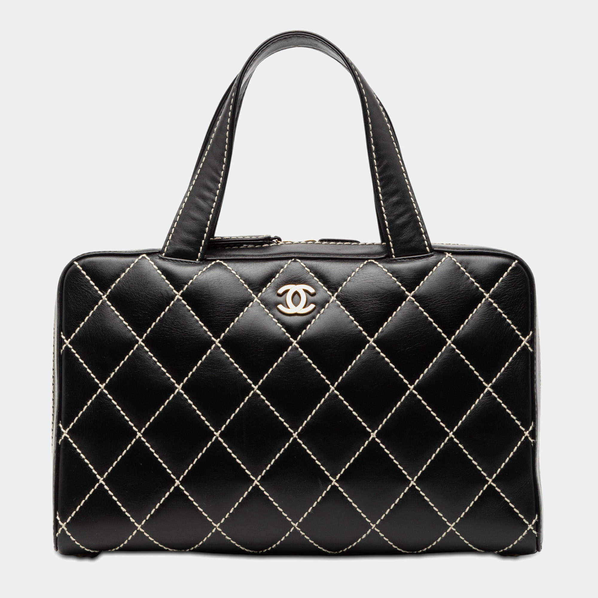 Pre Owned Chanel Black CC Lambskin Wild Stitch Handbag