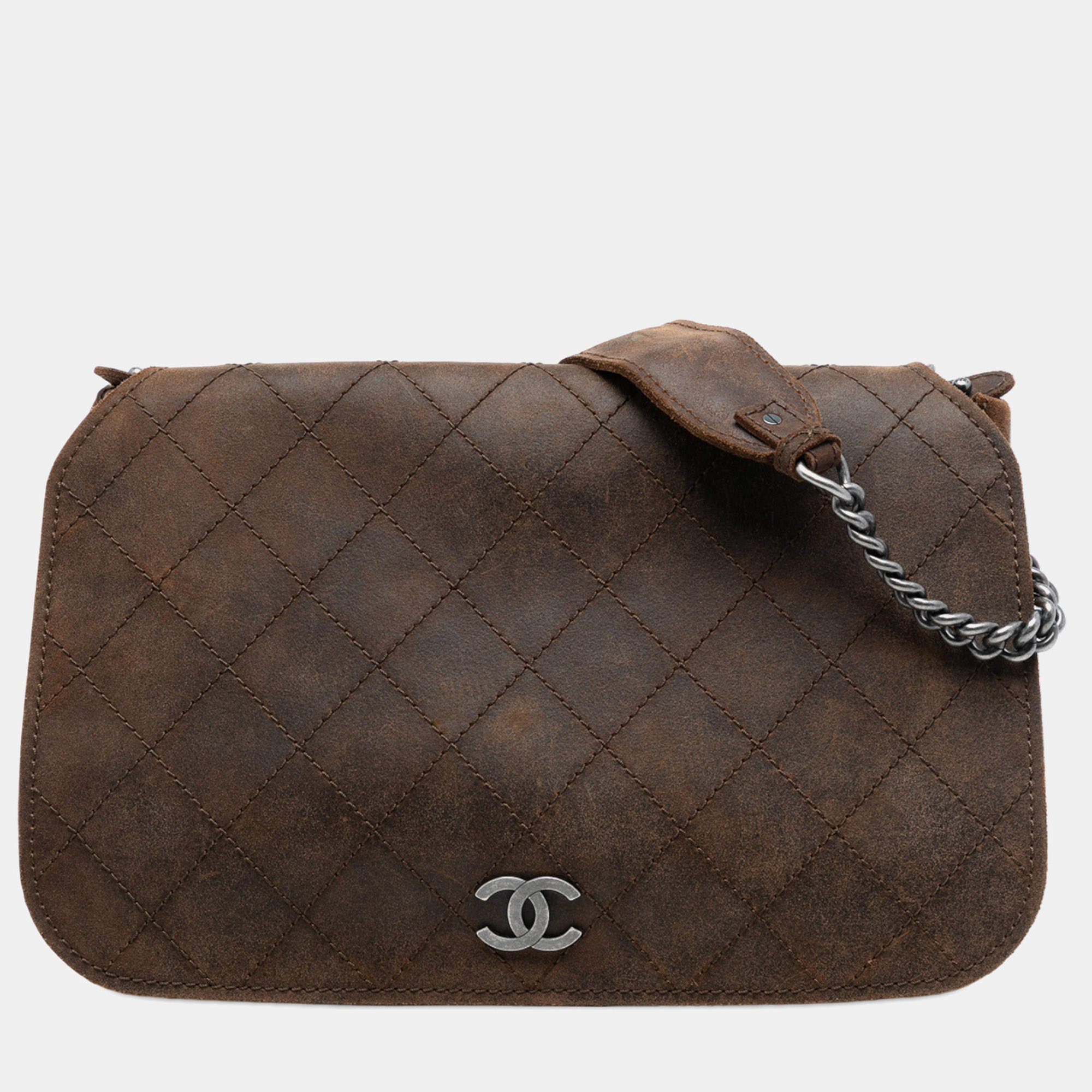 مملوكة مسبقًا حقيبة شانيل بنية باريس إدنبرة كبيرة مبطنة نو باك هايلاندر للكتف